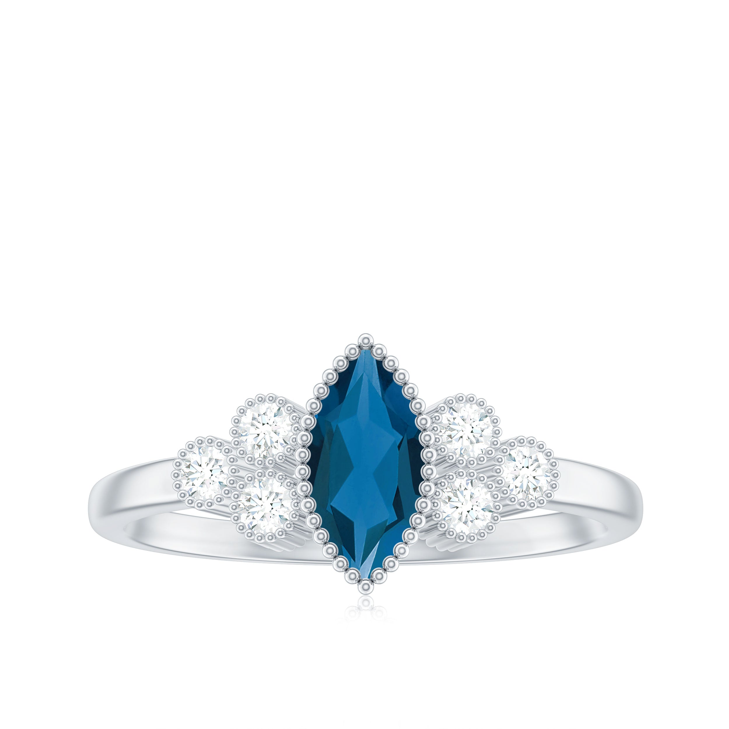 London Blue Topaz Marquise Engagement Ring with Diamond Trio