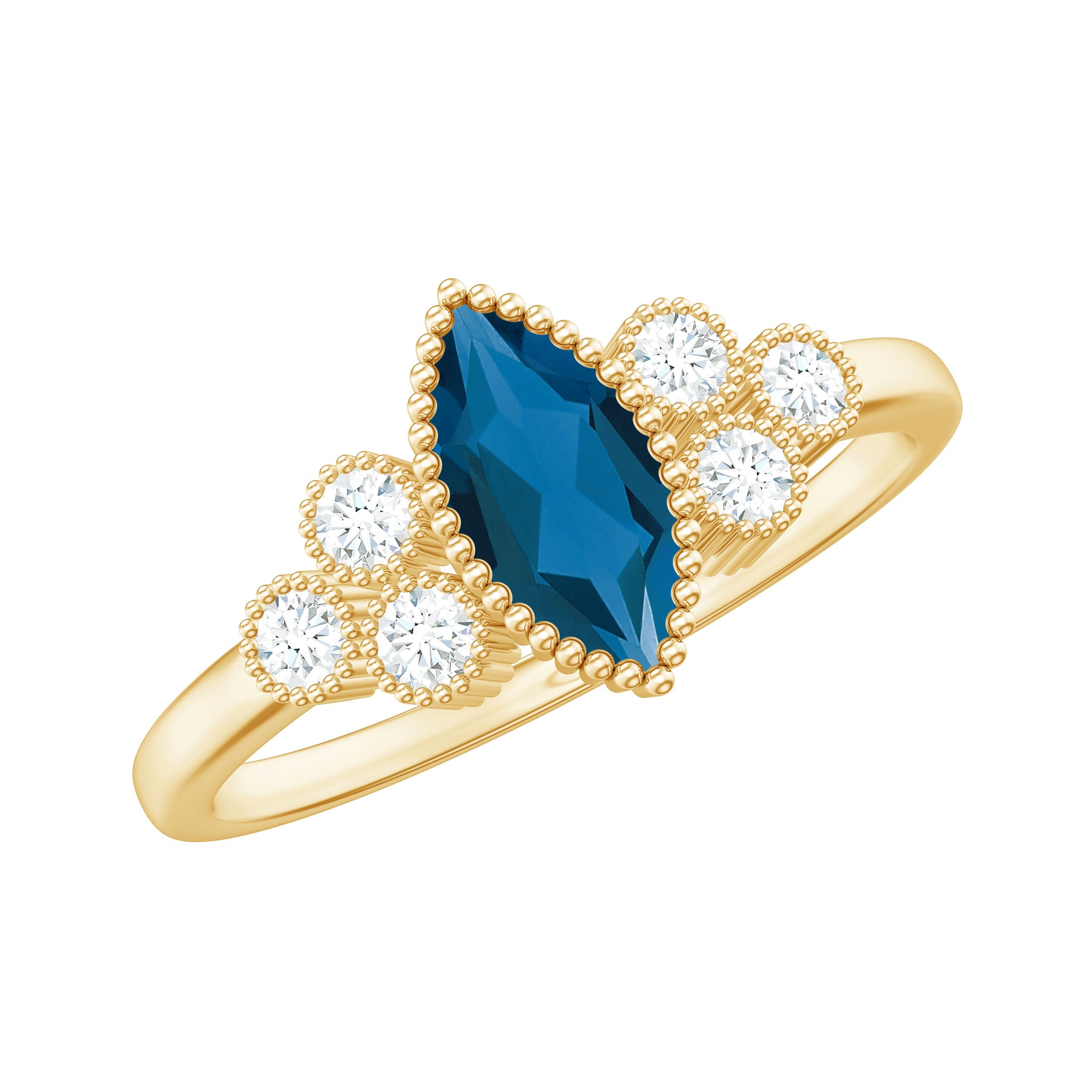 London Blue Topaz Marquise Engagement Ring with Diamond Trio | Rings | Wiccan Center