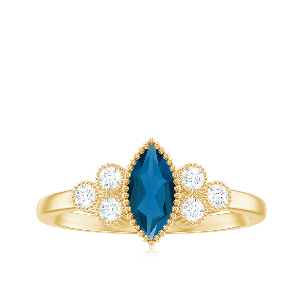 London Blue Topaz Marquise Engagement Ring with Diamond Trio