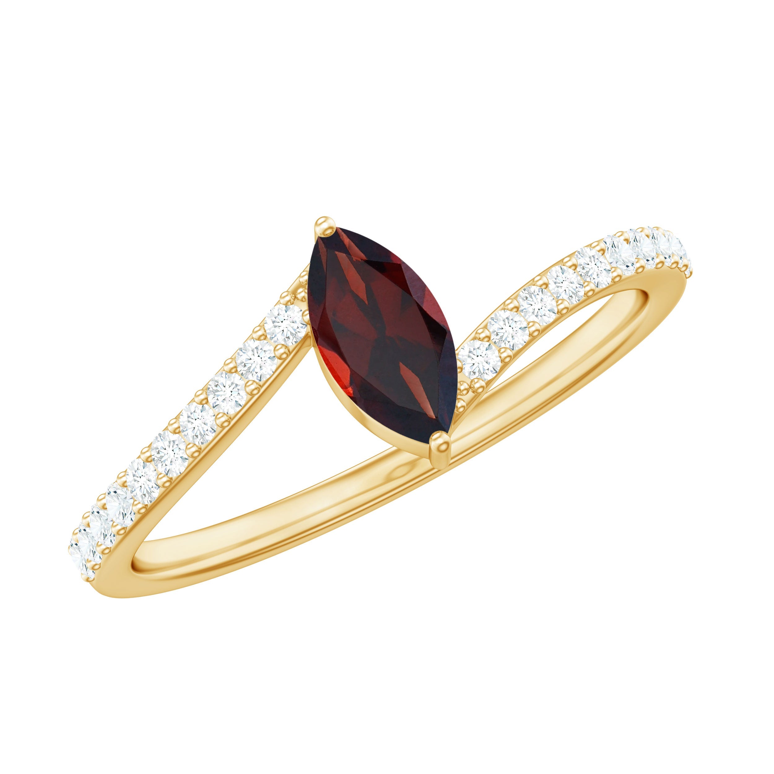 Natural Marquise Garnet Promise Ring with Diamond Bypass Shank | Rings | Wiccan Center