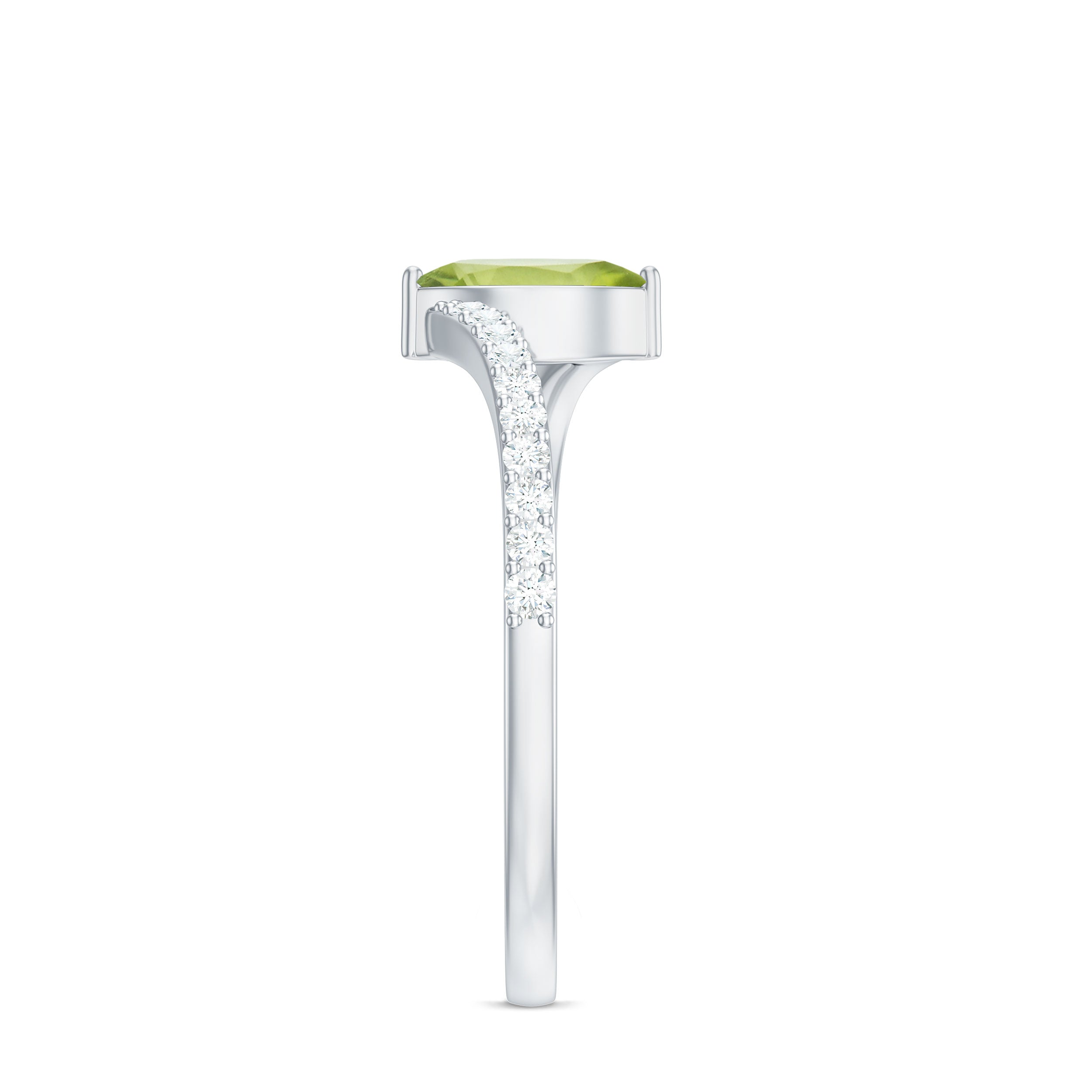 Real 0.7 Carat Peridot Marquise Promise Ring with Diamond Bypass Shank