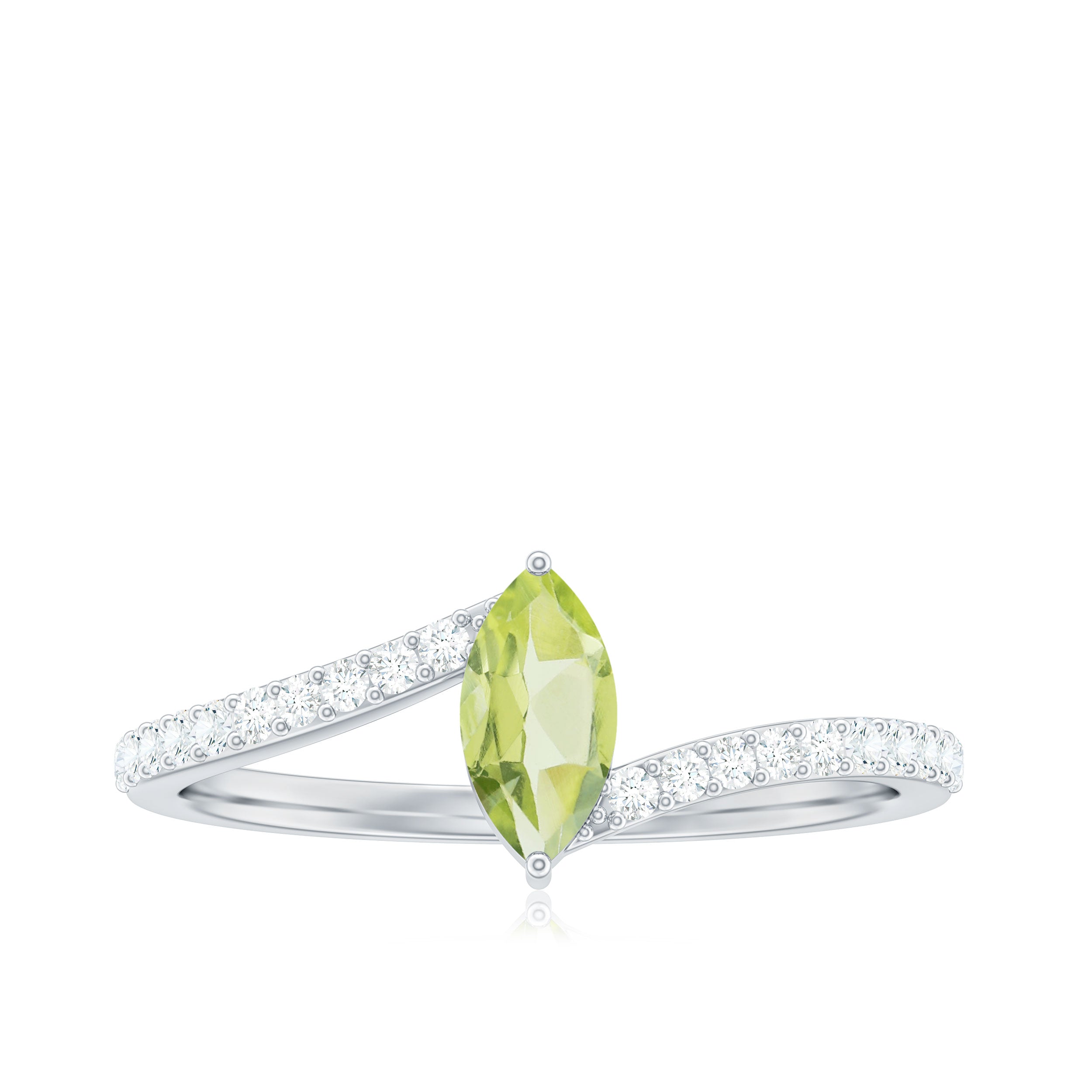 Real 0.7 Carat Peridot Marquise Promise Ring with Diamond Bypass Shank