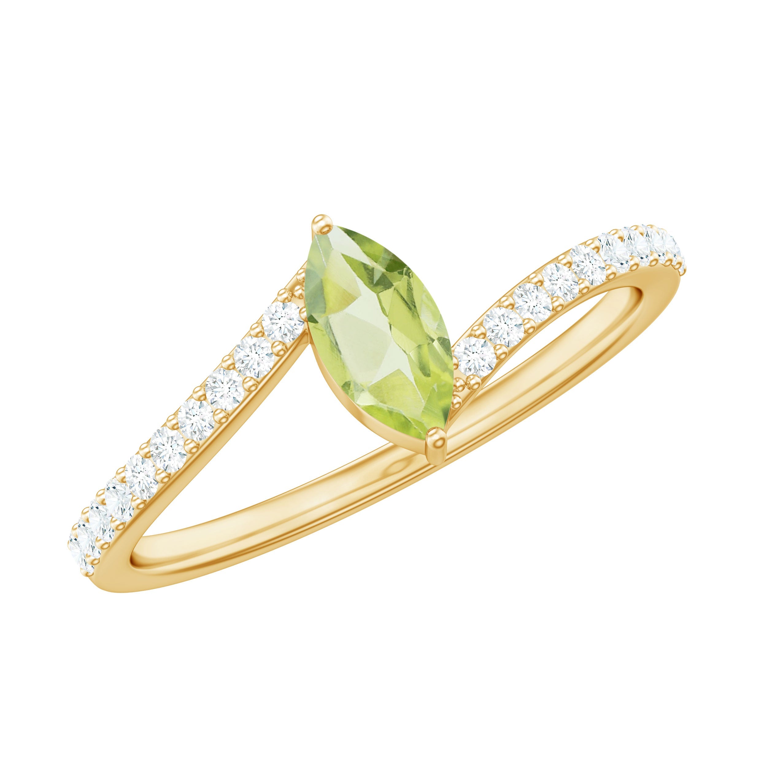Real 0.7 Carat Peridot Marquise Promise Ring with Diamond Bypass Shank | Rings | Wiccan Center