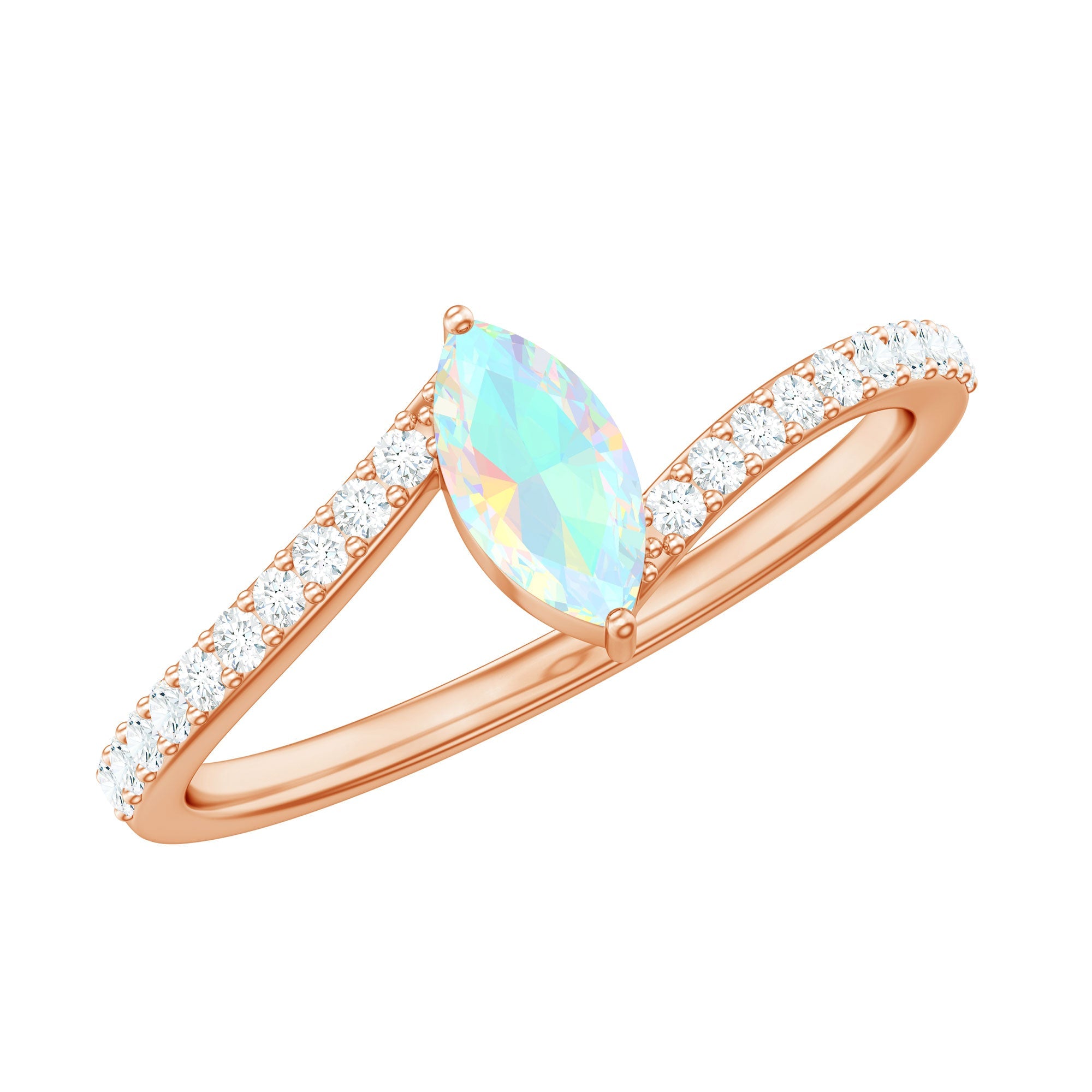 Natural Marquise Ethiopian Opal Diamond Promise Ring with Bypass Shank | Rings | Wiccan Center
