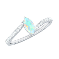 Natural Marquise Ethiopian Opal Diamond Promise Ring with Bypass Shank | Rings | Wiccan Center