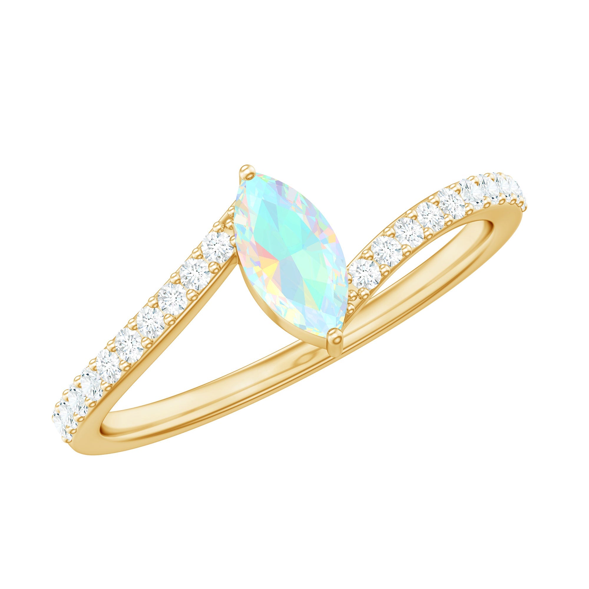 Natural Marquise Ethiopian Opal Diamond Promise Ring with Bypass Shank | Rings | Wiccan Center