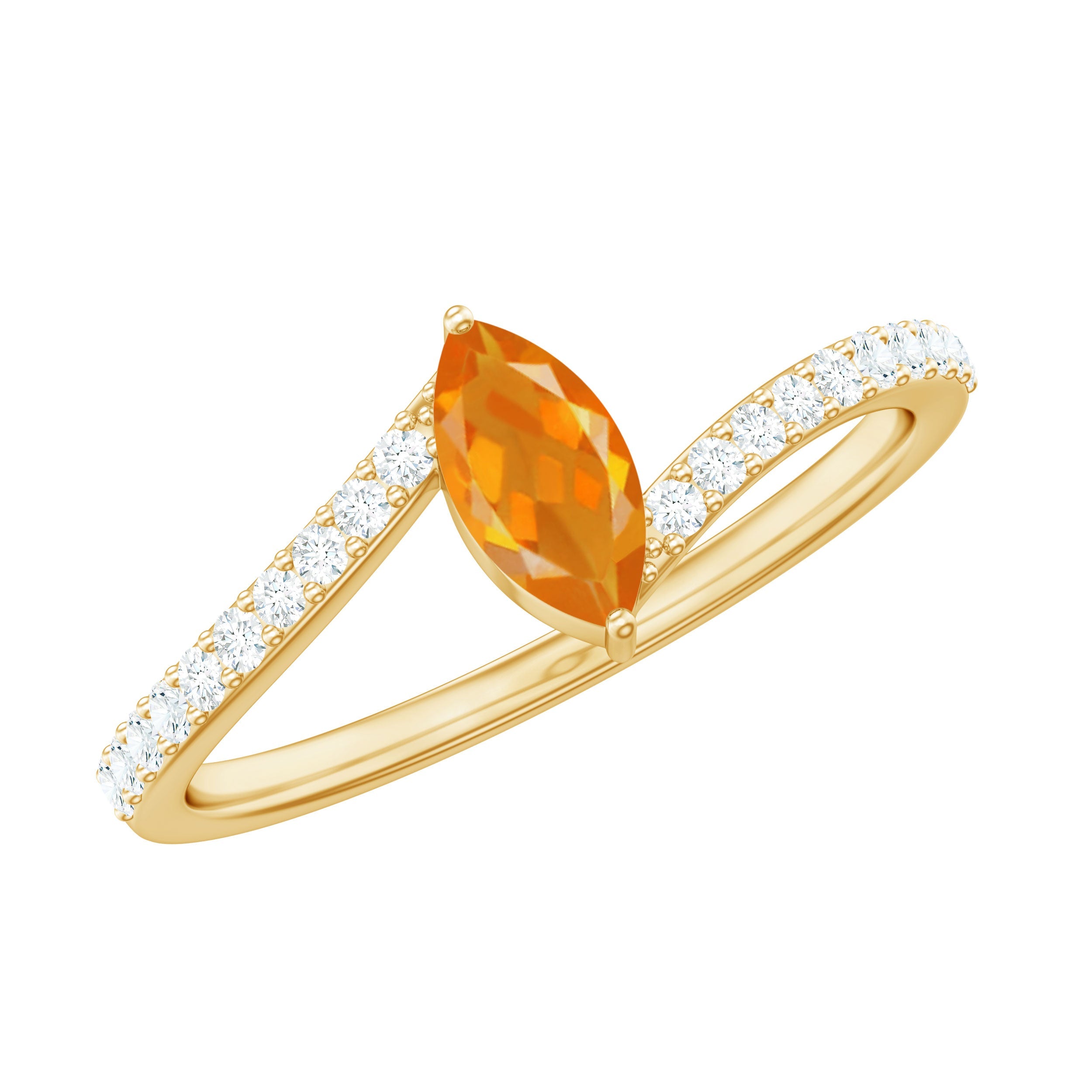 Bypass Engagement Ring with 0.3 Carat Fire Opal and Diamond | Rings | Wiccan Center