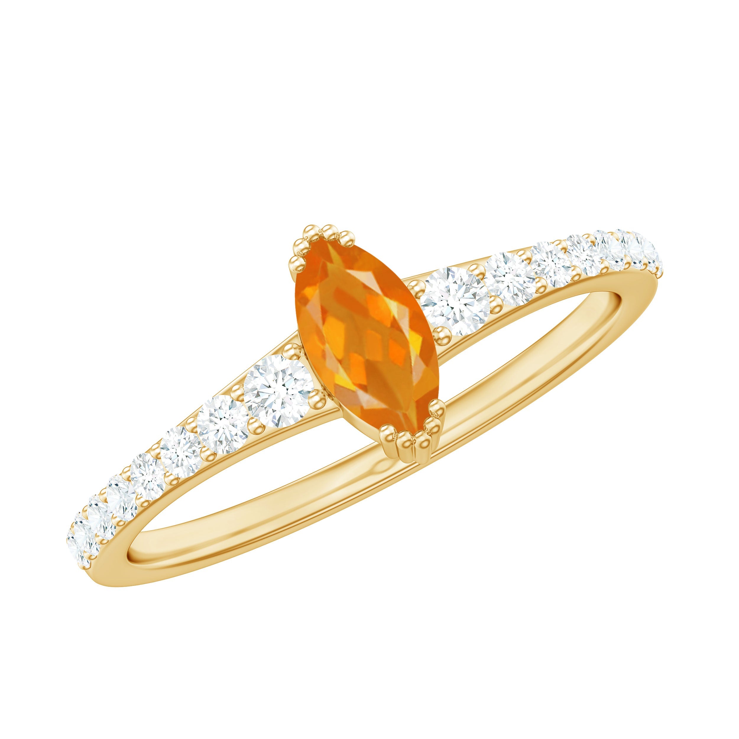 0.3 Carat Marquise Fire Opal Engagement Ring with Diamond | Rings | Wiccan Center