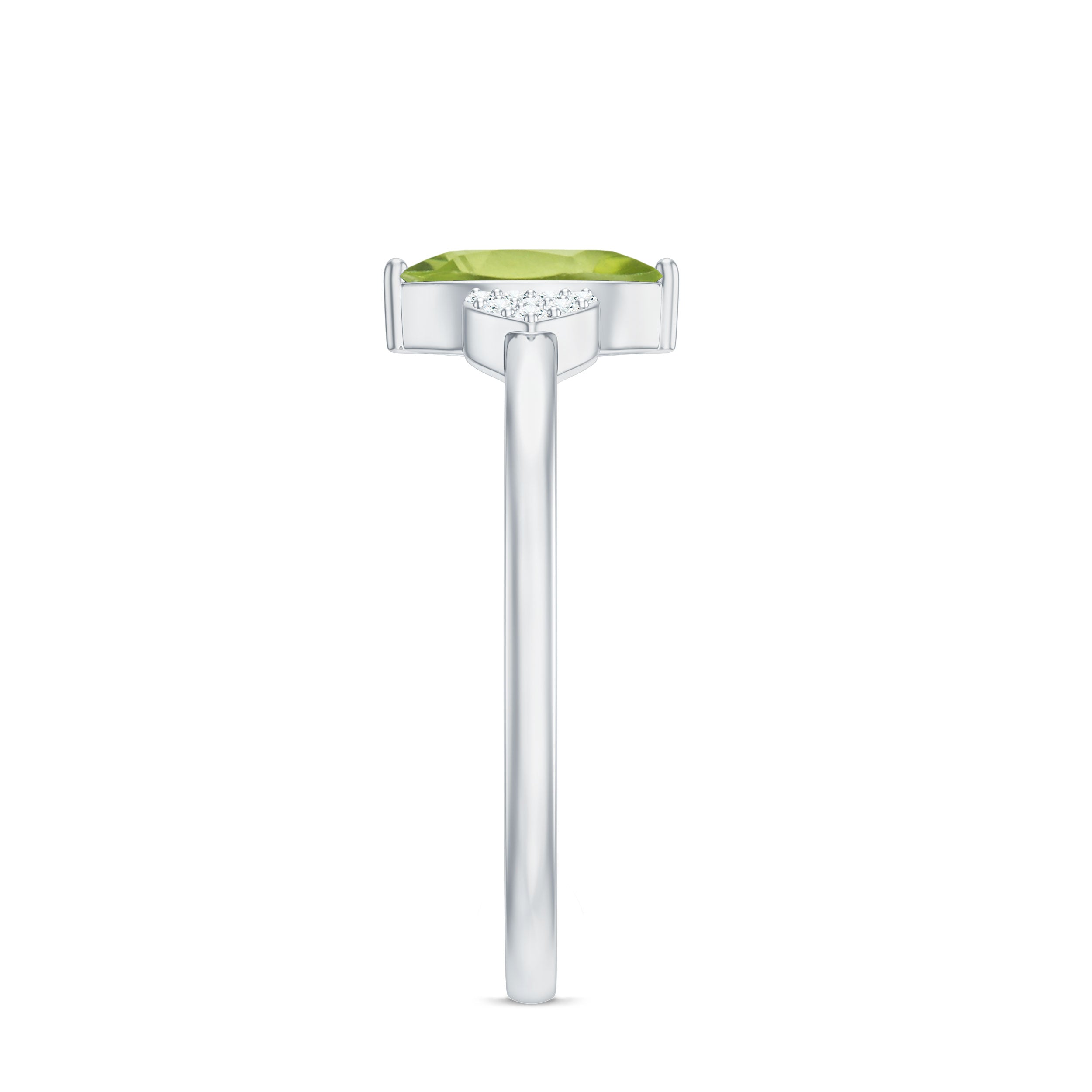 Natural 0.7 Carat Marquise Peridot Promise Ring with Diamond