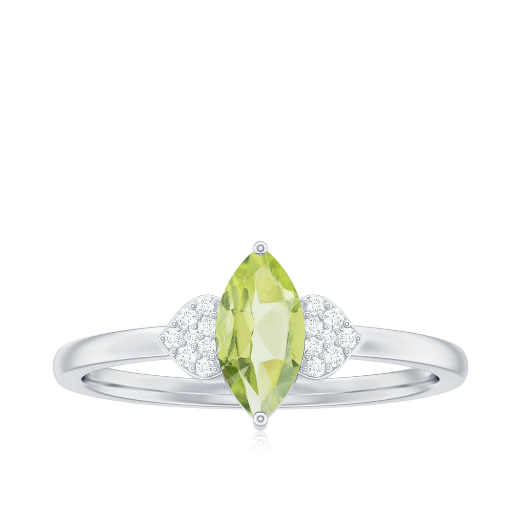 Natural 0.7 Carat Marquise Peridot Promise Ring with Diamond