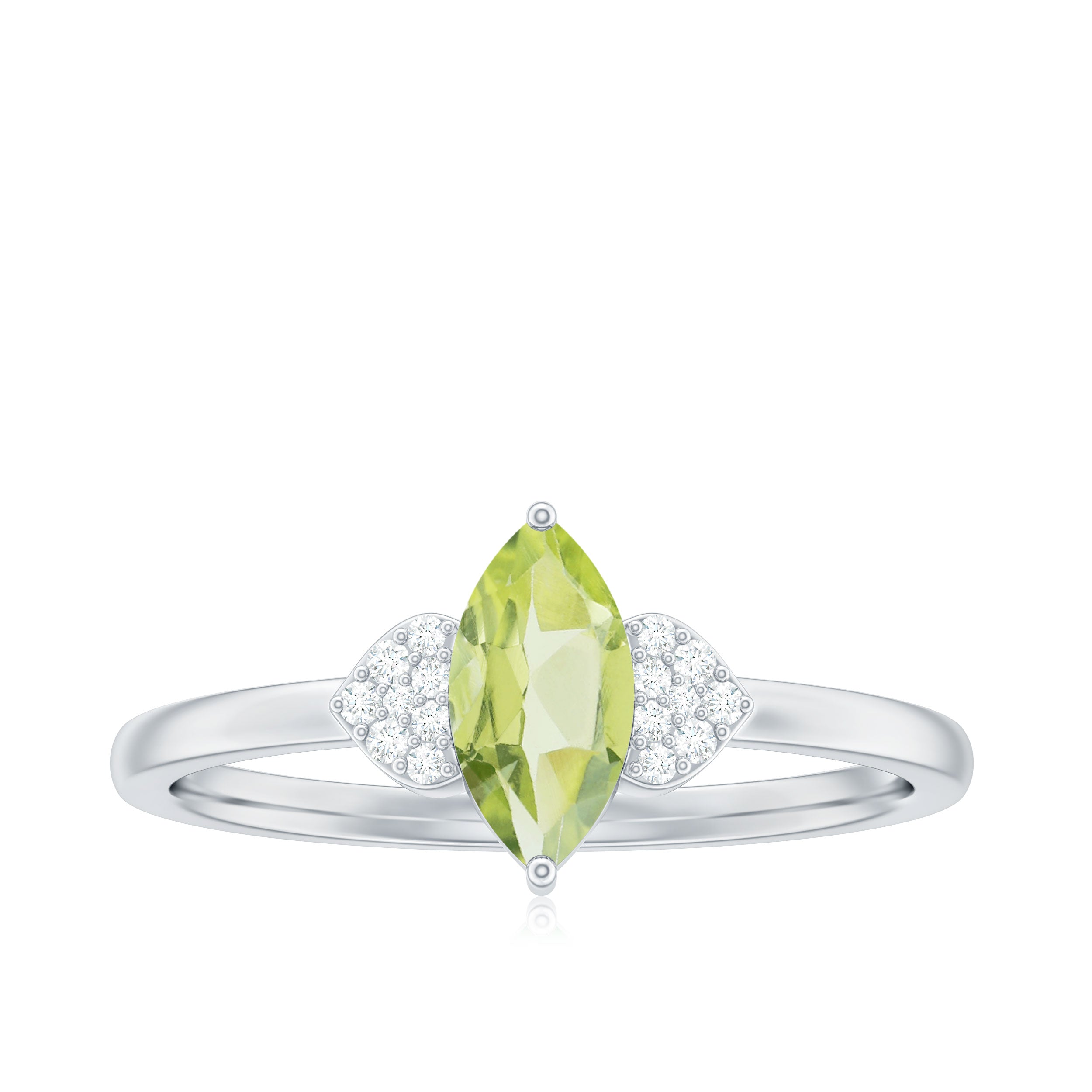 Natural 0.7 Carat Marquise Peridot Promise Ring with Diamond