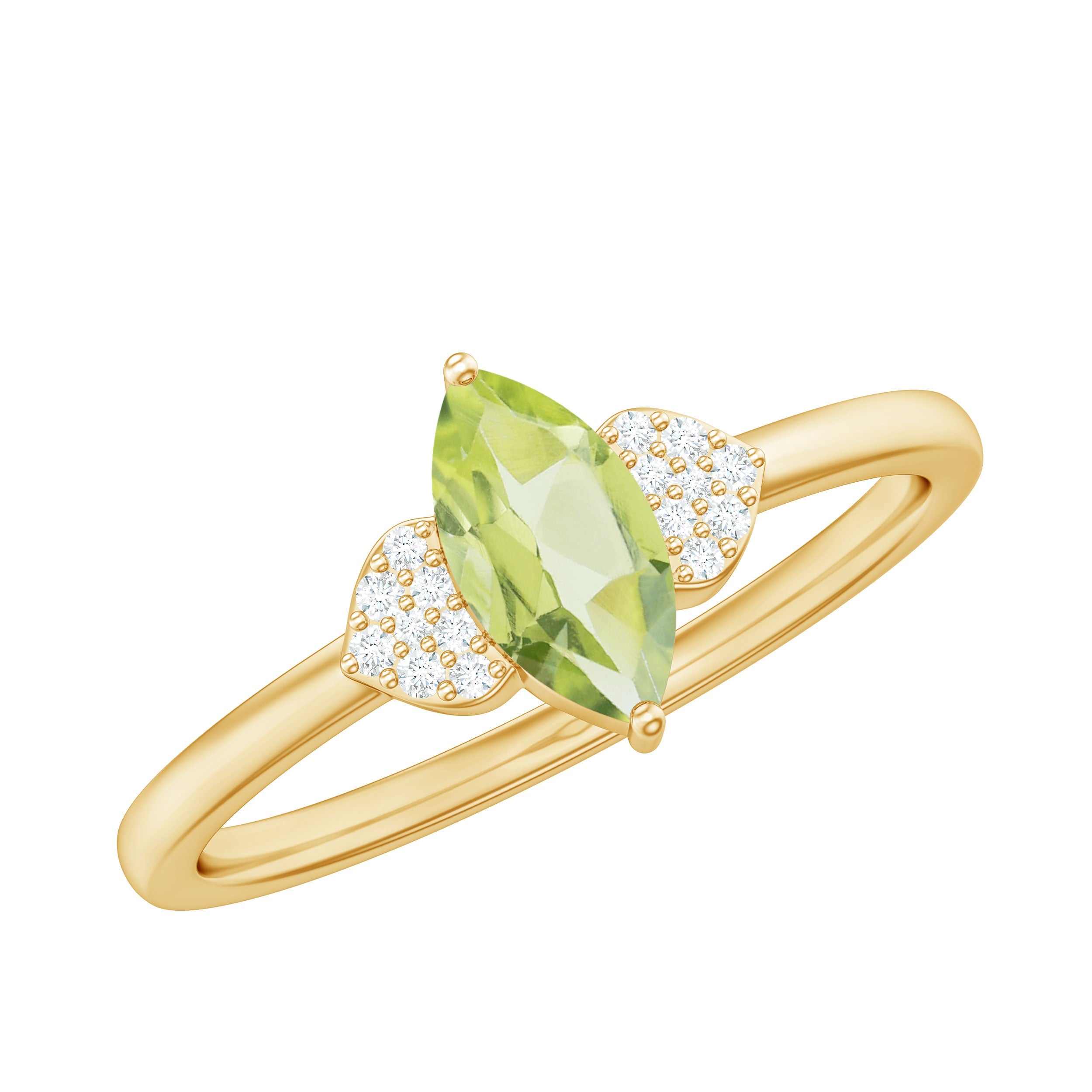 Natural 0.7 Carat Marquise Peridot Promise Ring with Diamond | Rings | Wiccan Center