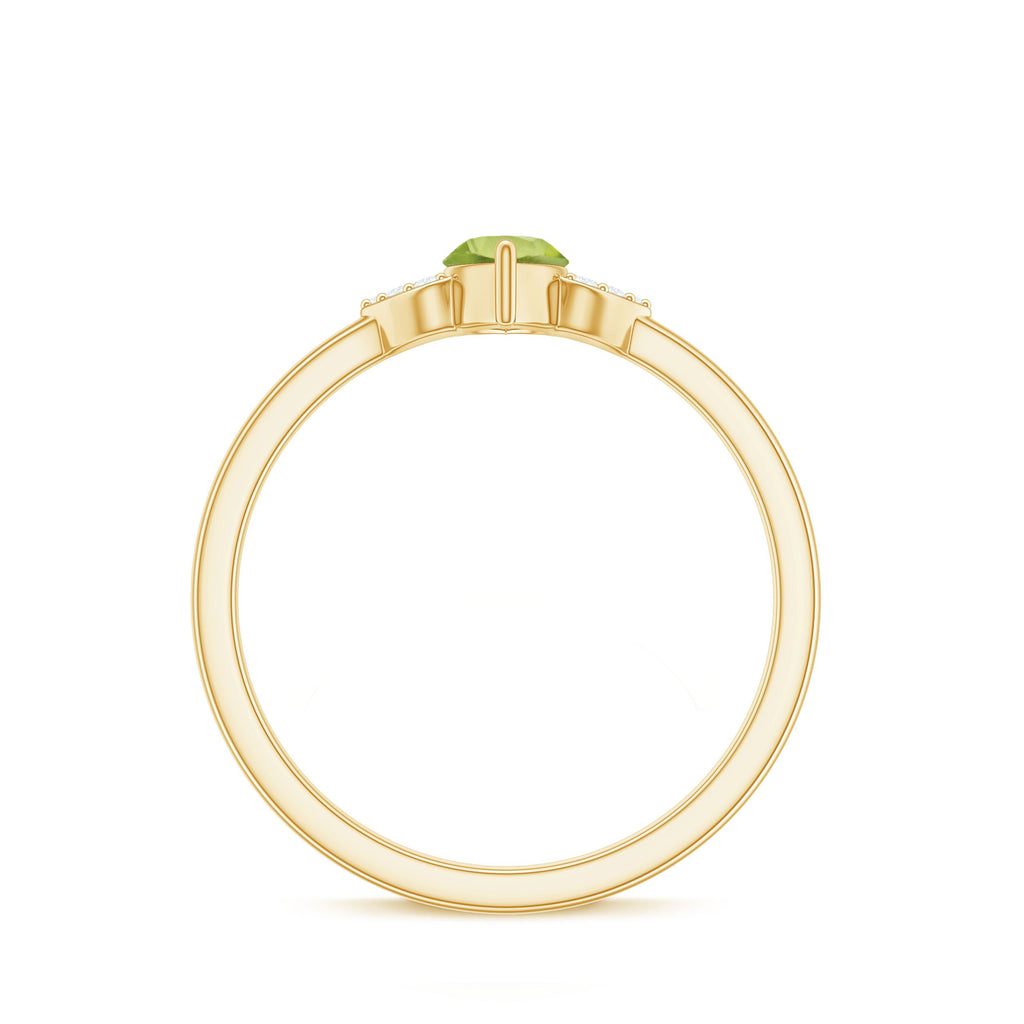 Natural 0.7 Carat Marquise Peridot Promise Ring with Diamond