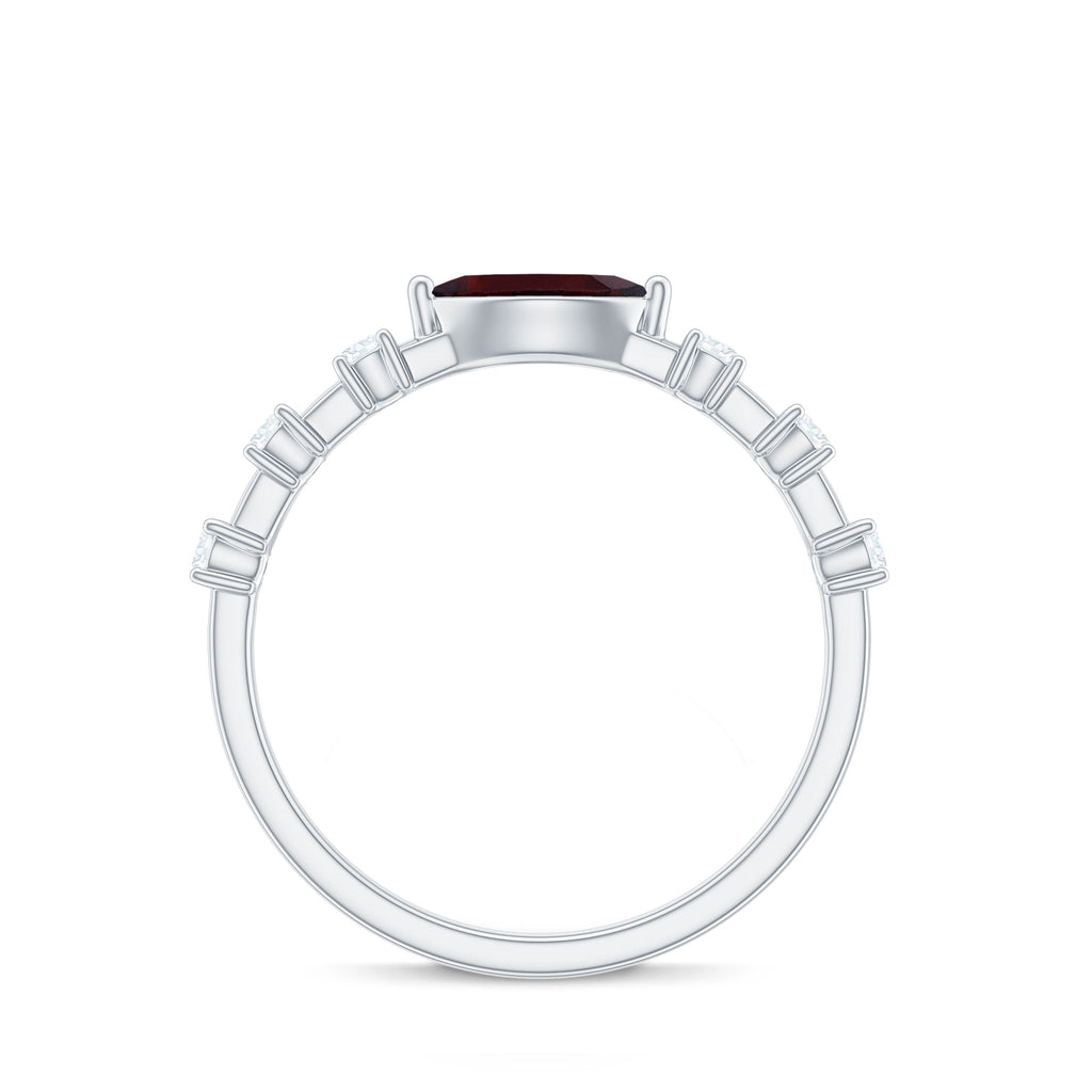 Natural Marquise Garnet Diamond Promise Ring in East West Style