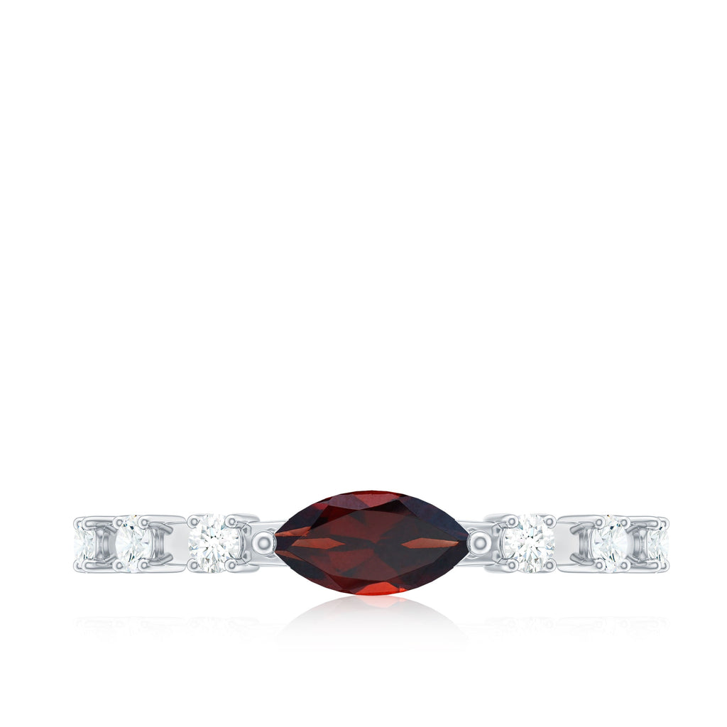 Natural Marquise Garnet Diamond Promise Ring in East West Style