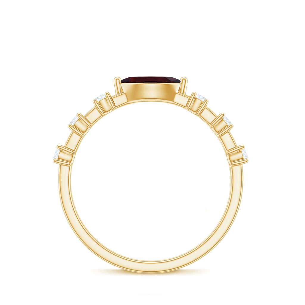 Natural Marquise Garnet Diamond Promise Ring in East West Style
