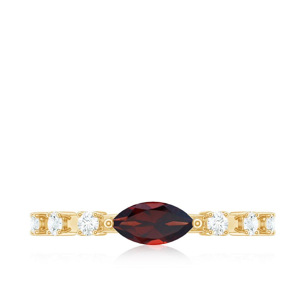 Natural Marquise Garnet Diamond Promise Ring in East West Style