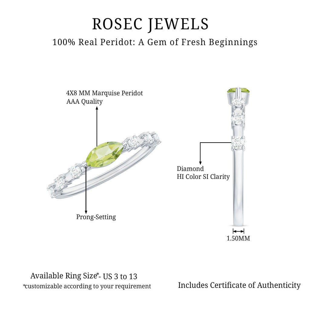 0.75 Carat Peridot East West Ring with Diamond Accent