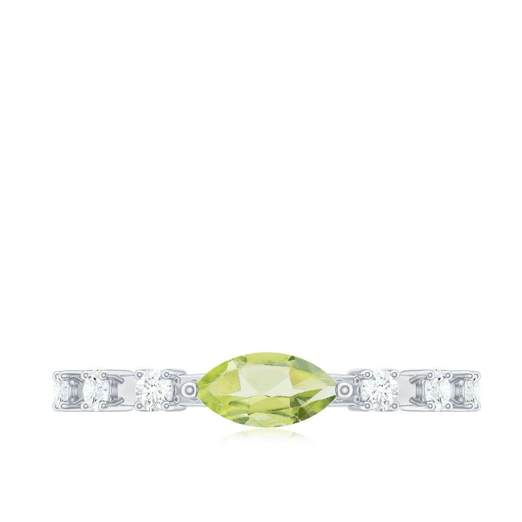 0.75 Carat Peridot East West Ring with Diamond Accent