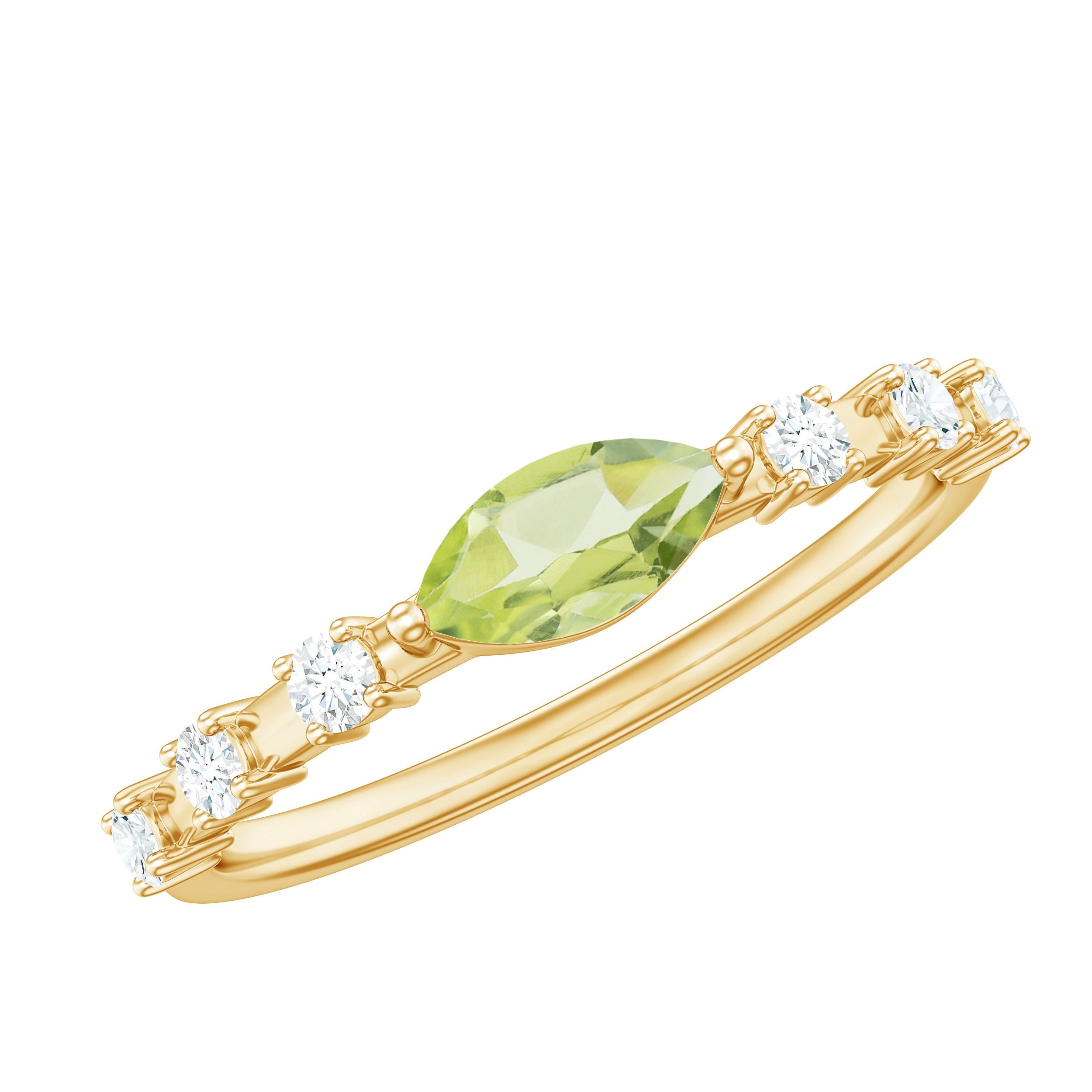 0.75 Carat Peridot East West Ring with Diamond Accent | Rings | Wiccan Center