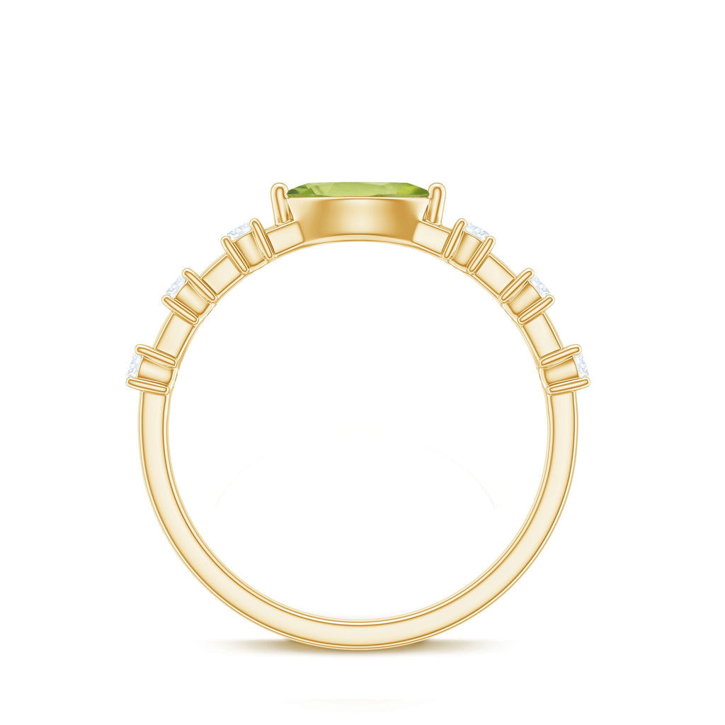 0.75 Carat Peridot East West Ring with Diamond Accent
