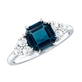 Asscher Cut London Blue Topaz Solitaire Engagement Ring with Diamond Trio