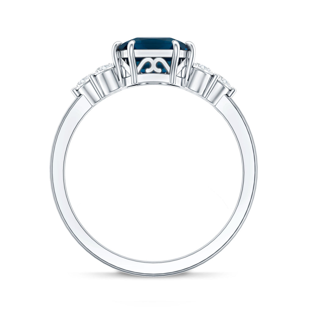 Asscher Cut London Blue Topaz Solitaire Engagement Ring with Diamond Trio
