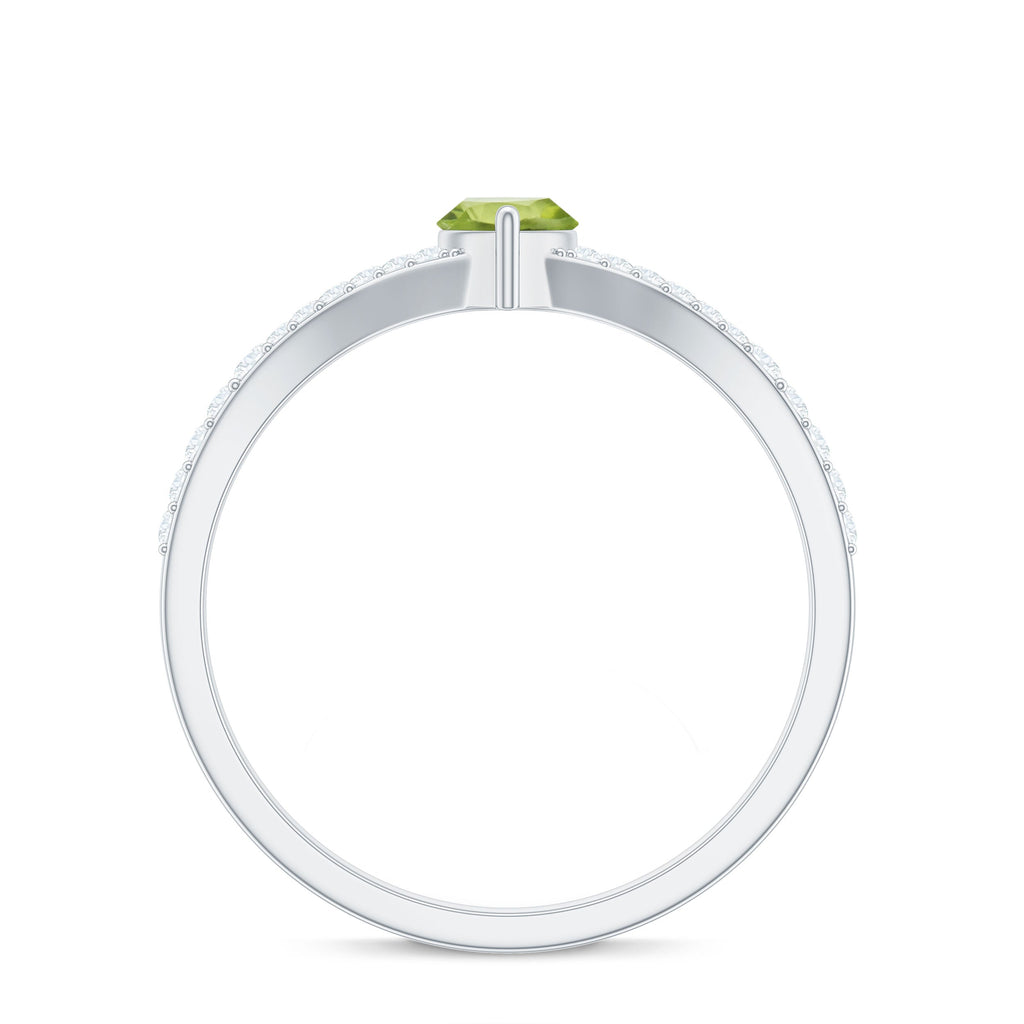 Natural 0.7 Carat Marquise Shape Peridot Promise Ring with Diamond Split Shank