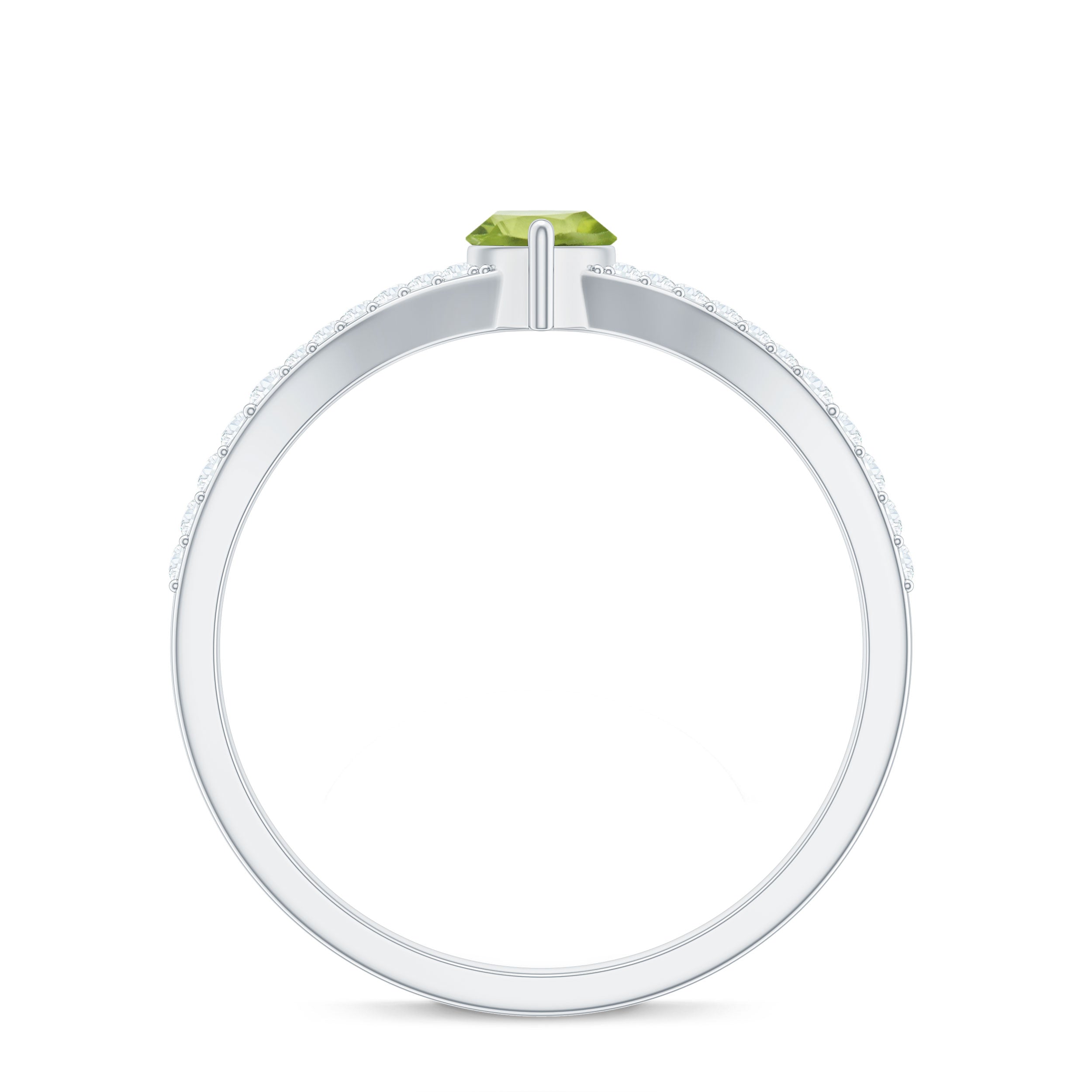 Natural 0.7 Carat Marquise Shape Peridot Promise Ring with Diamond Split Shank