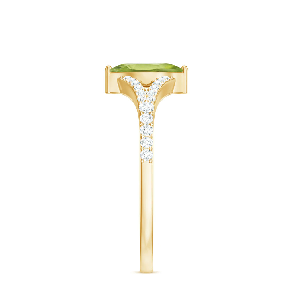 Natural 0.7 Carat Marquise Shape Peridot Promise Ring with Diamond Split Shank