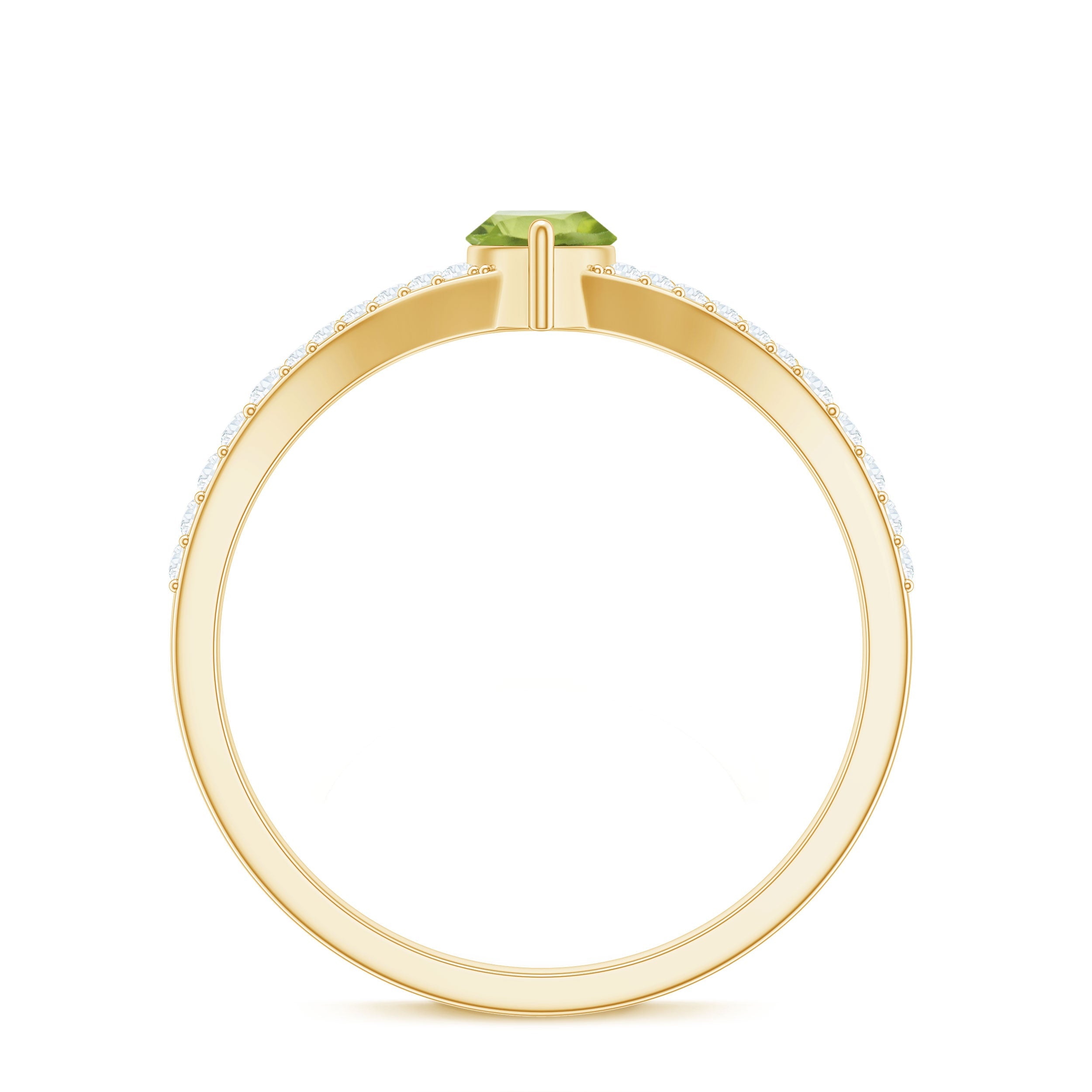 Natural 0.7 Carat Marquise Shape Peridot Promise Ring with Diamond Split Shank