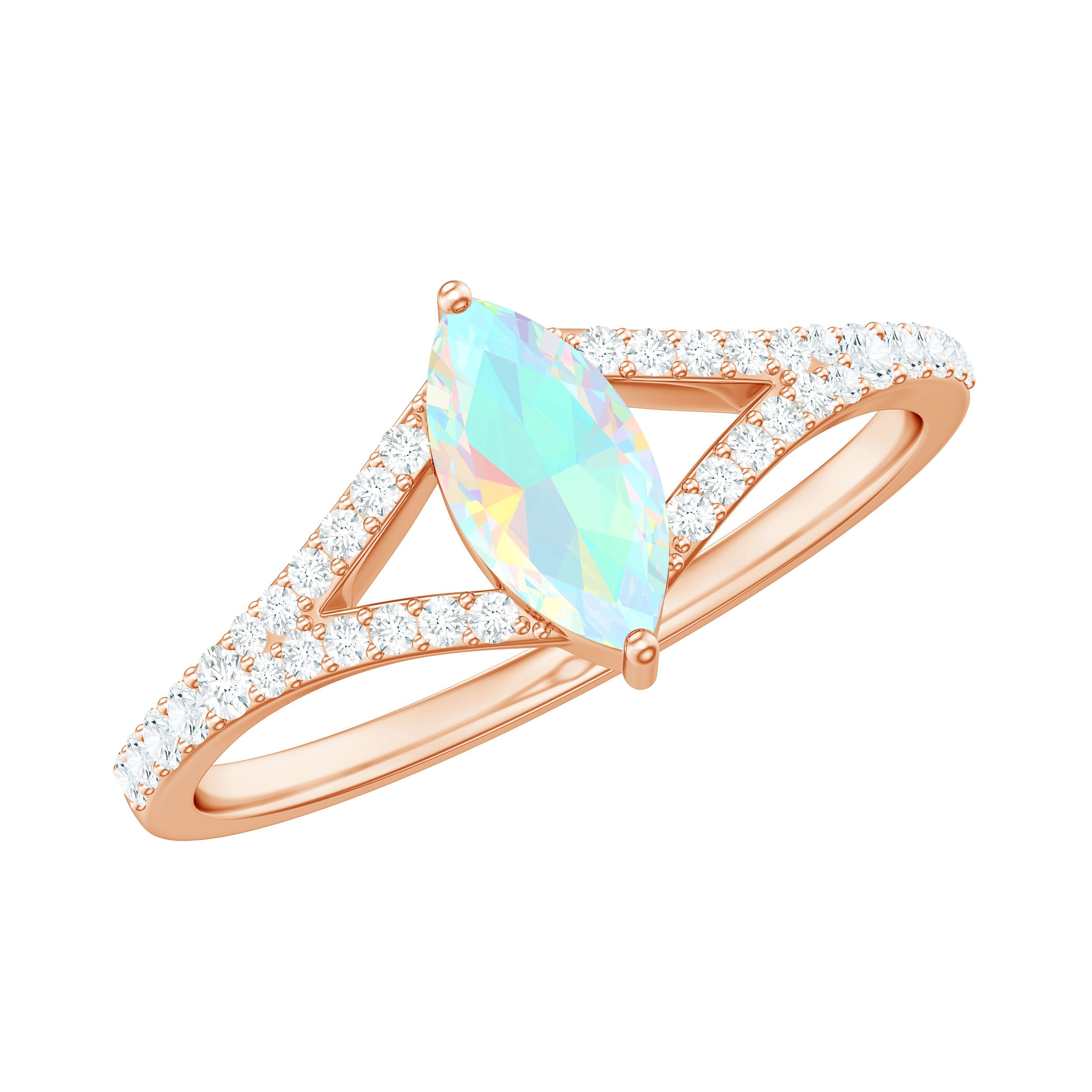 Natural Opal Marquise Engagement Ring with Diamond Split Shank | Rings | Wiccan Center
