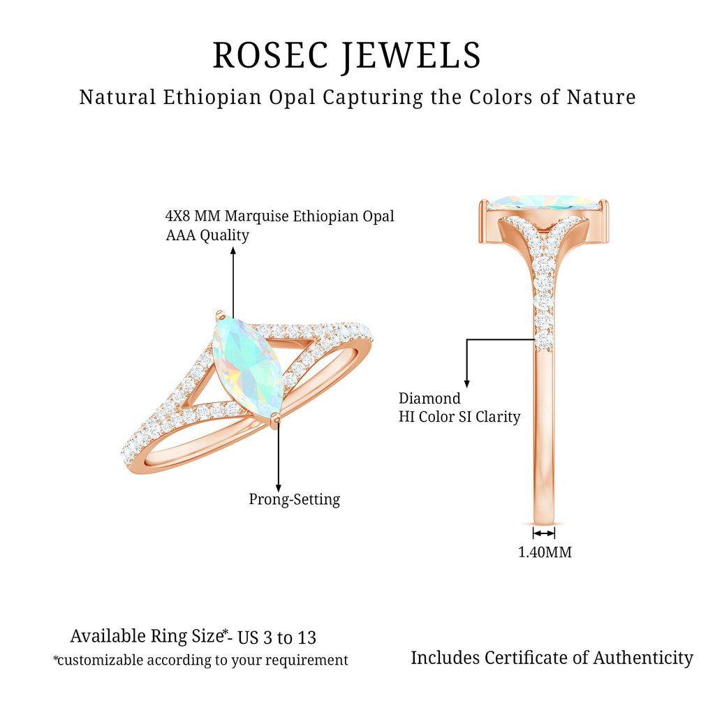 Natural Opal Marquise Engagement Ring with Diamond Split Shank