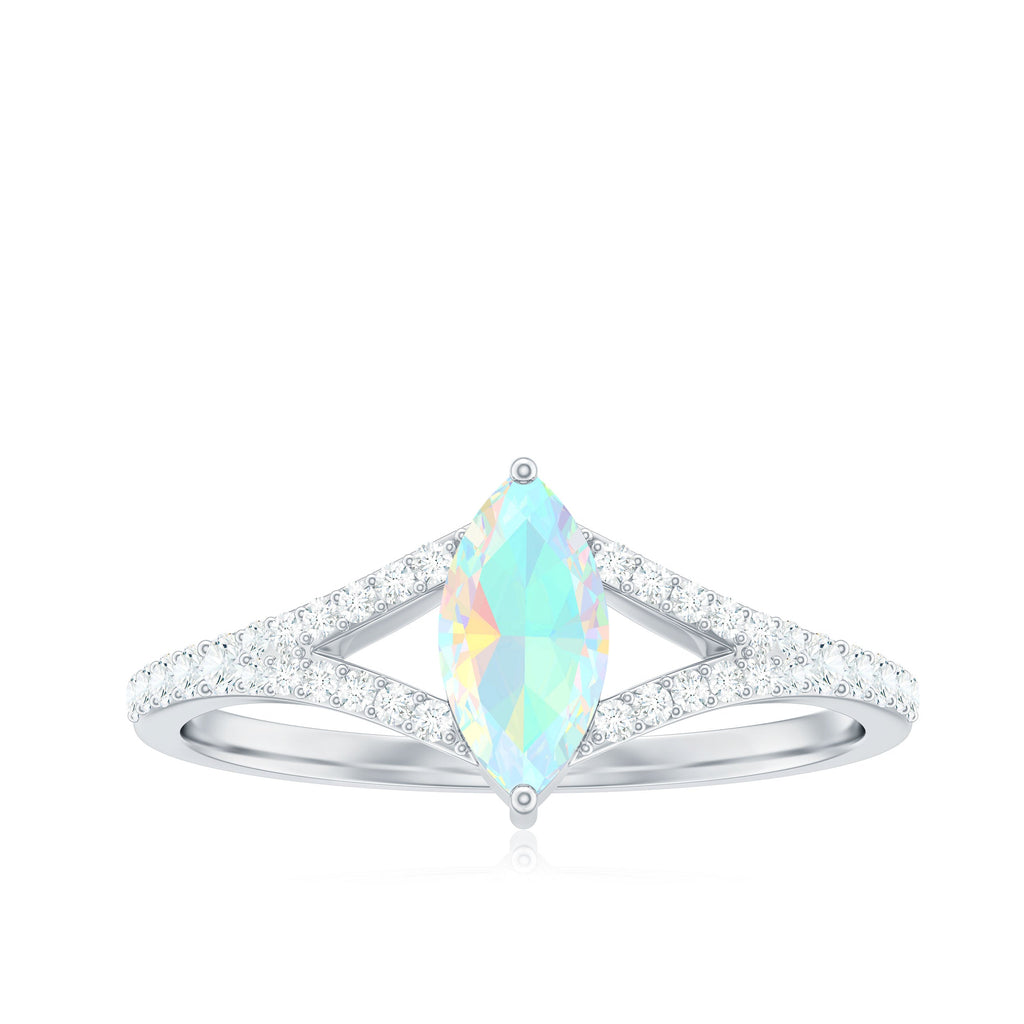 Natural Opal Marquise Engagement Ring with Diamond Split Shank
