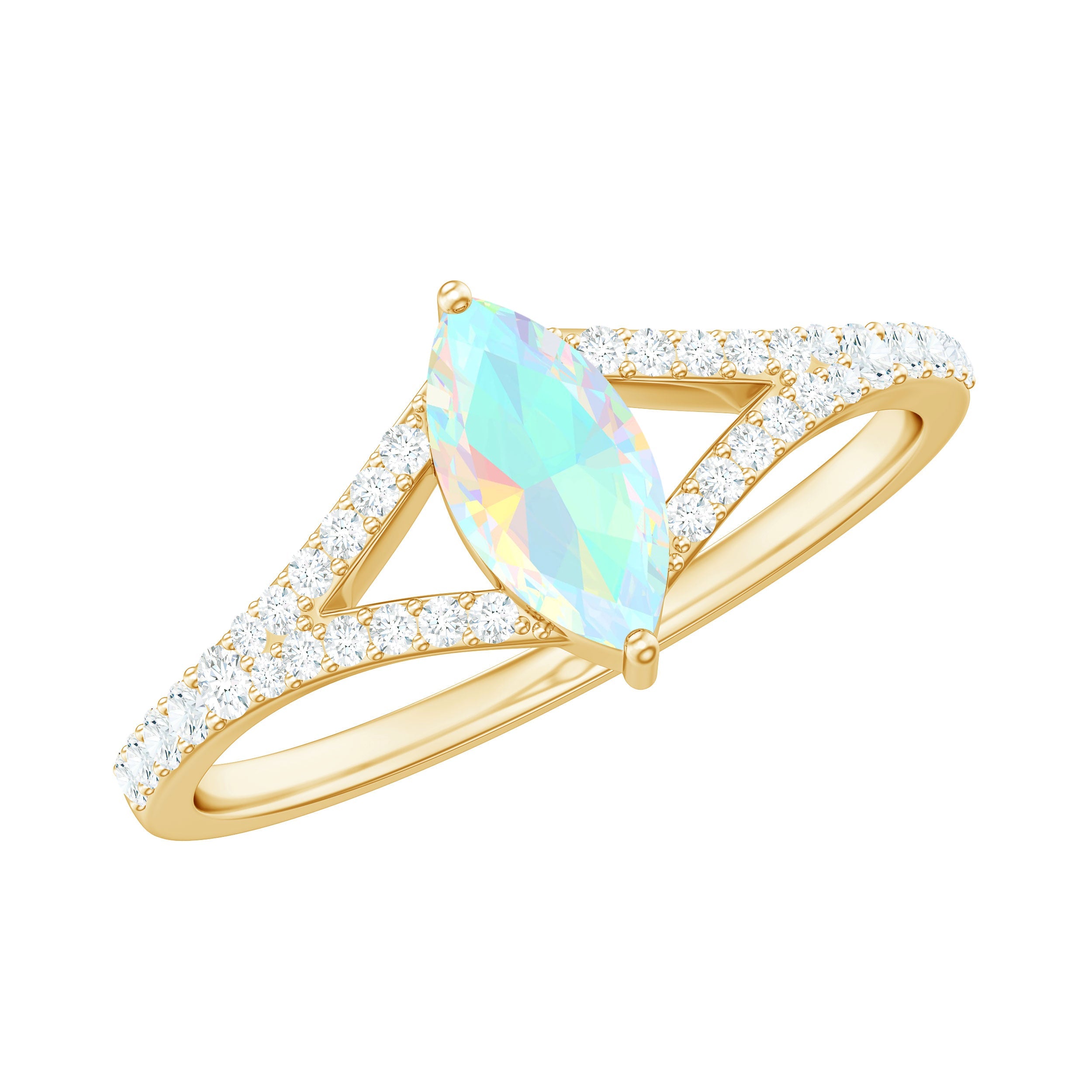 Natural Opal Marquise Engagement Ring with Diamond Split Shank | Rings | Wiccan Center