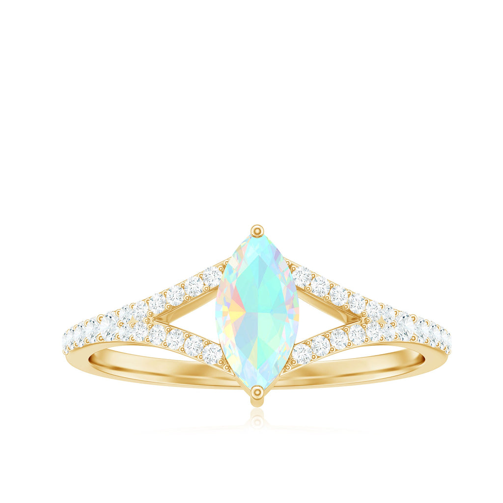 Natural Opal Marquise Engagement Ring with Diamond Split Shank