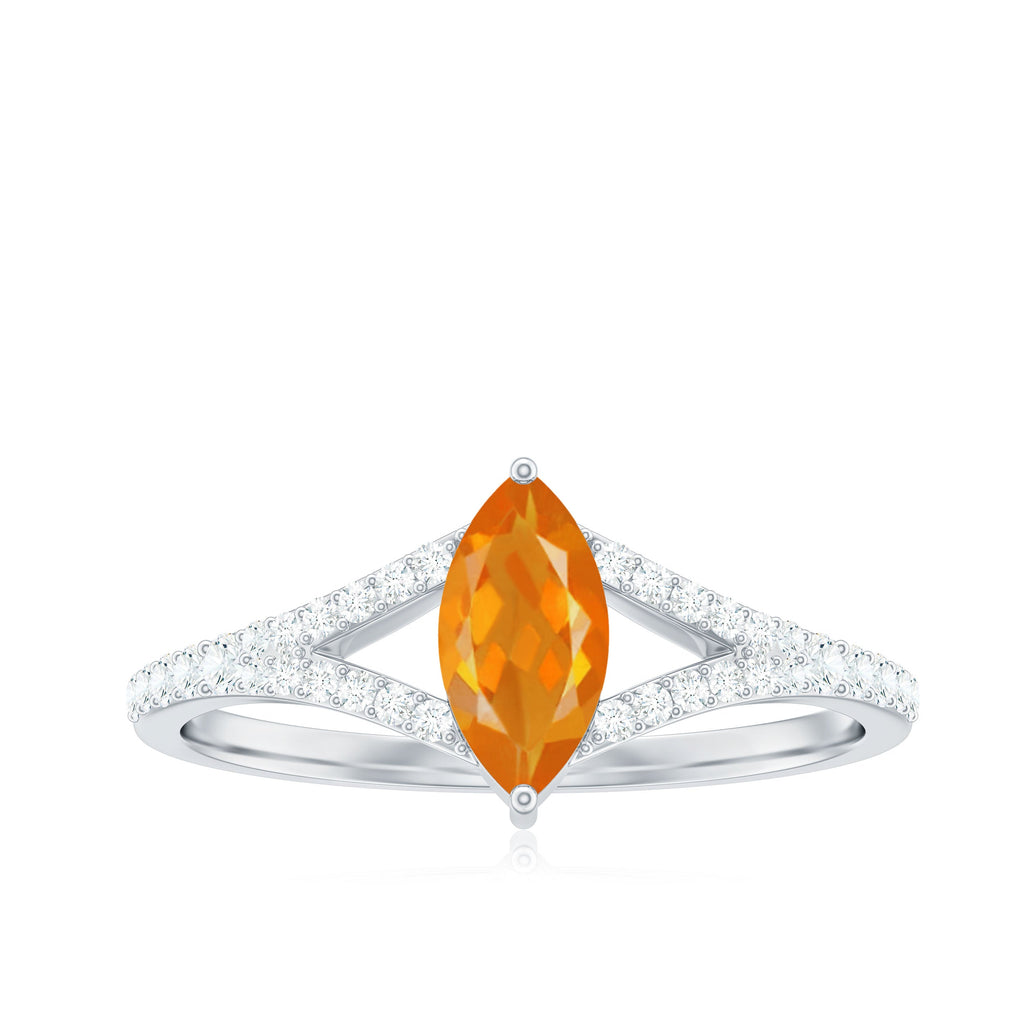 Marquise Fire Opal Split Shank Engagement Ring with Diamond