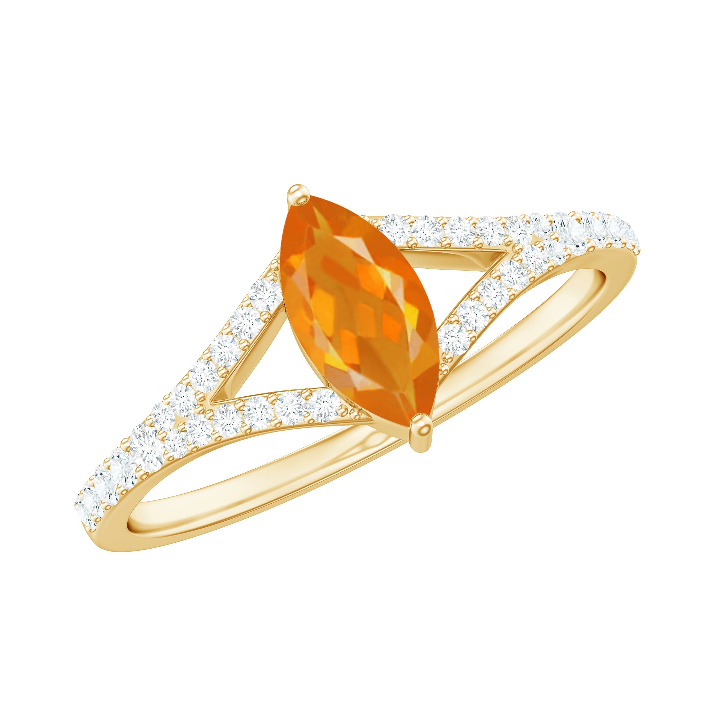 Marquise Fire Opal Split Shank Engagement Ring with Diamond | Rings | Wiccan Center