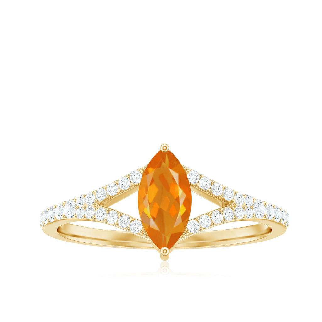Marquise Fire Opal Split Shank Engagement Ring with Diamond