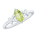 Certified Real 0.7 Carat Marquise Peridot Promise Ring with Diamond