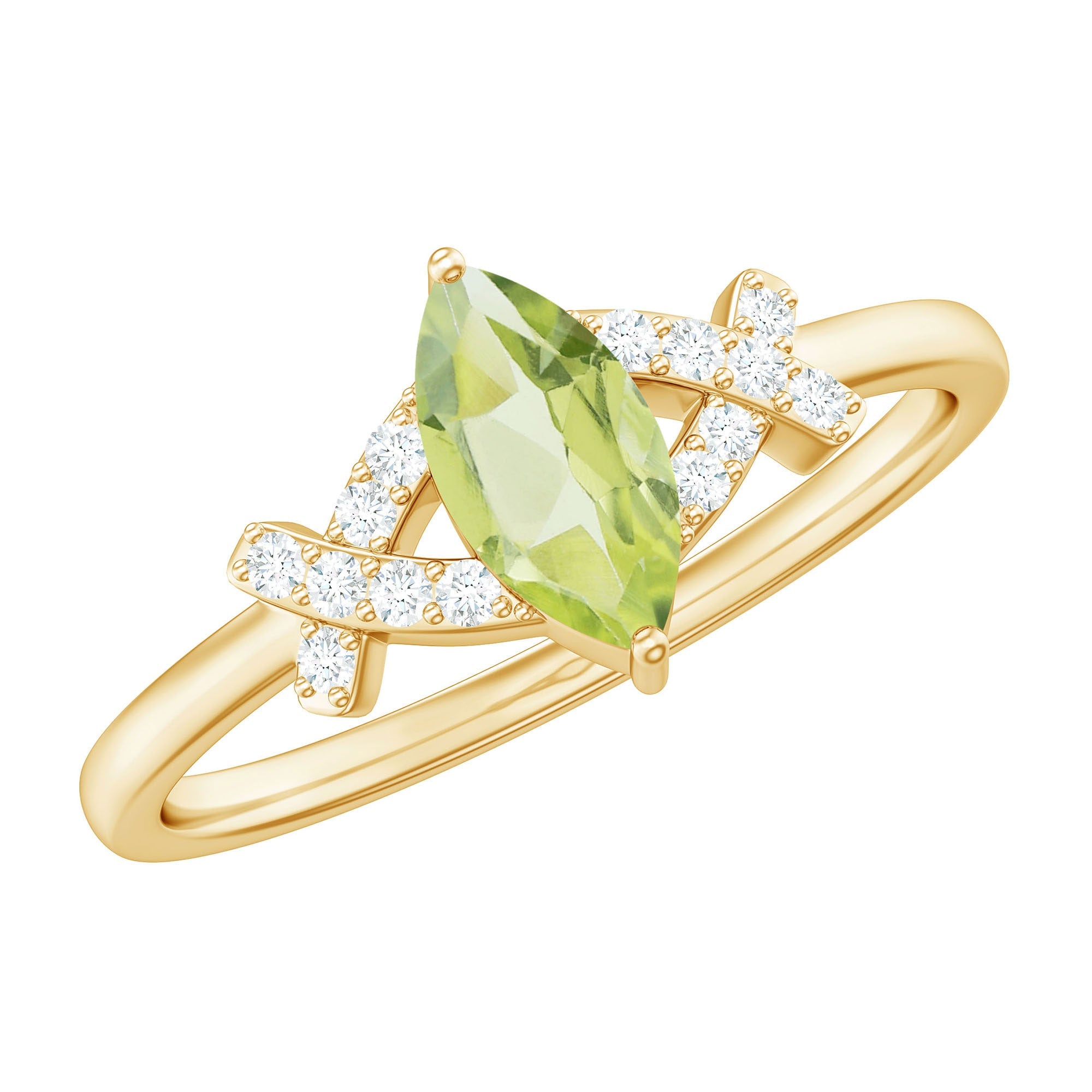 Certified Real 0.7 Carat Marquise Peridot Promise Ring with Diamond | Rings | Wiccan Center