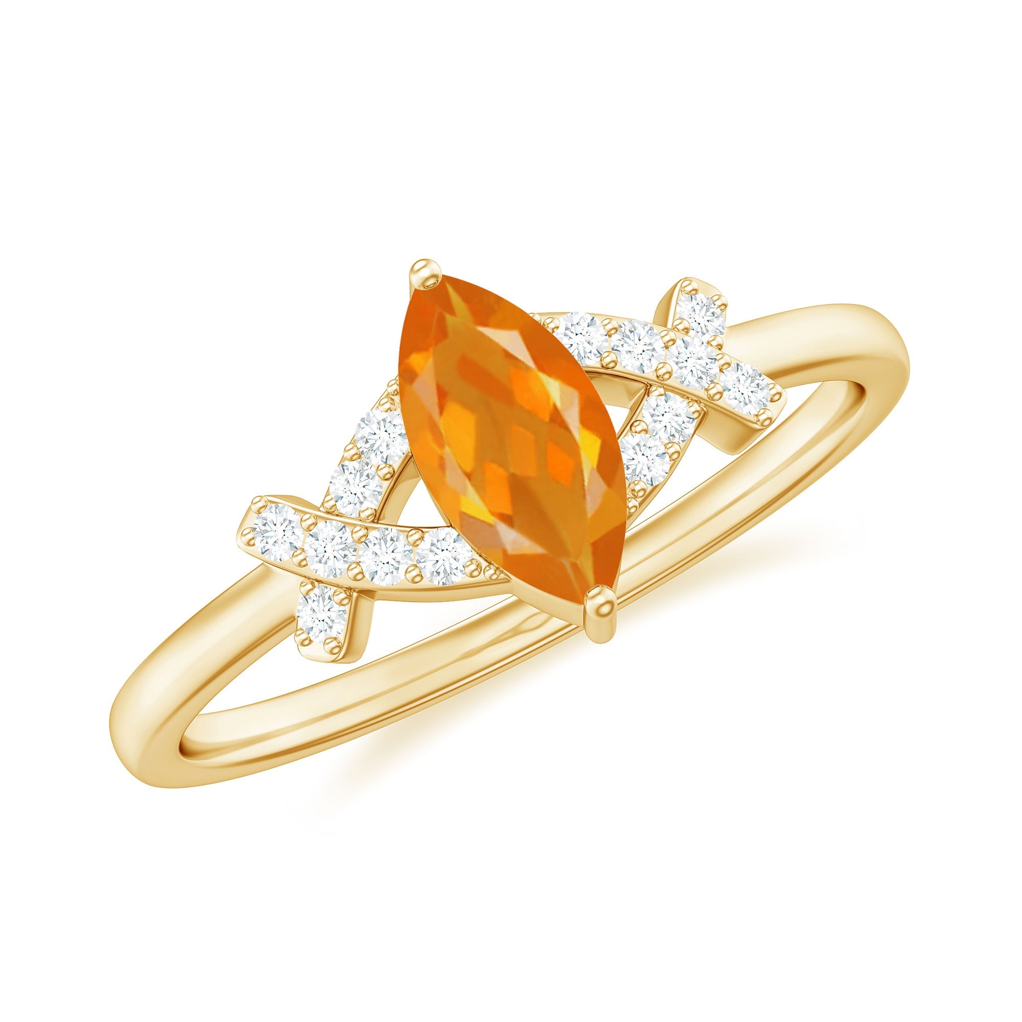 0.3 Carat Fire Opal Marquise Solitaire Ring with Diamond | Rings | Wiccan Center