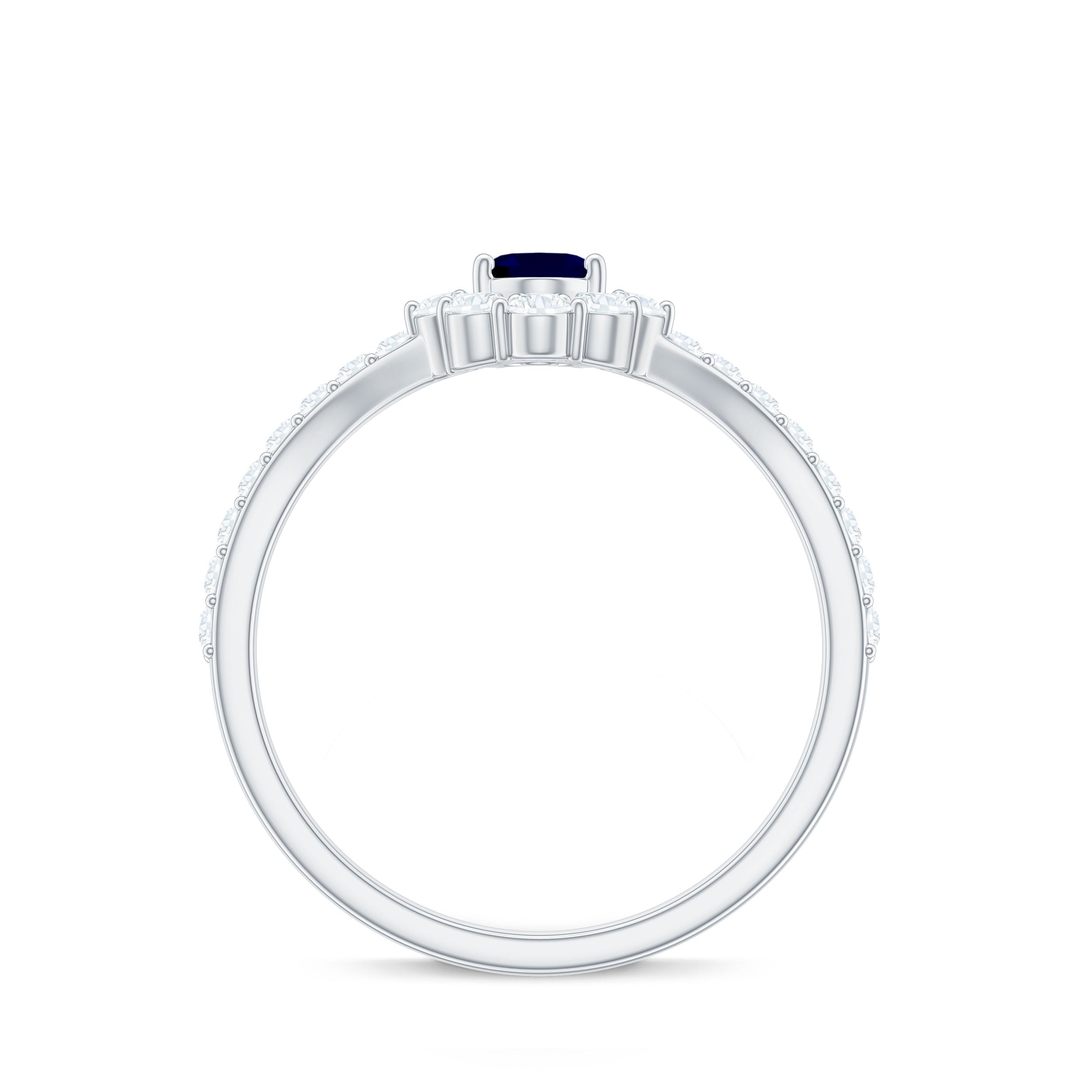 0.6 Carat Oval Cut Blue Sapphire and Diamond Chevron Ring