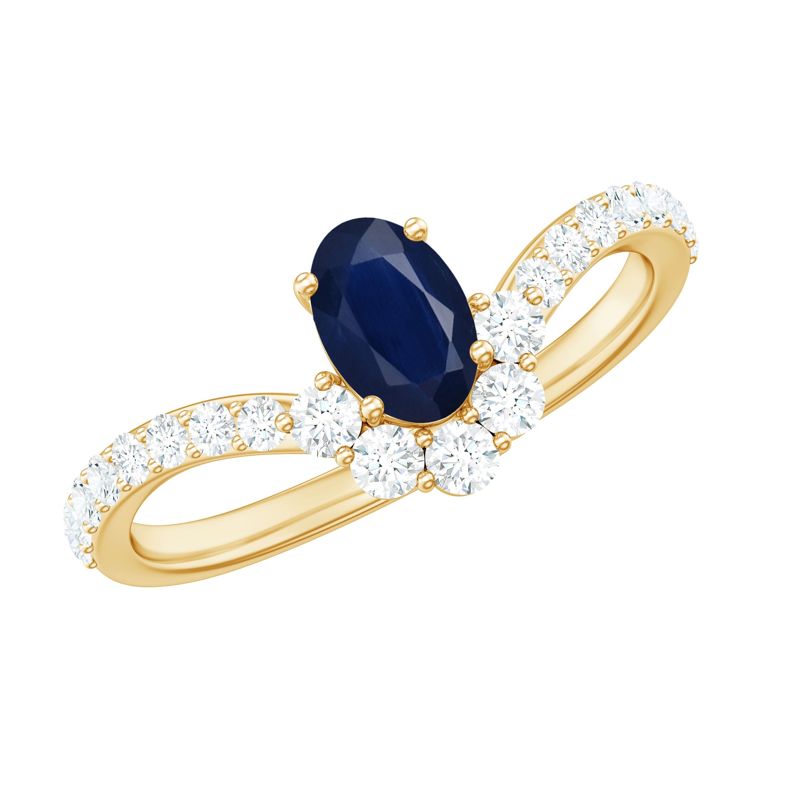 0.6 Carat Oval Cut Blue Sapphire and Diamond Chevron Ring | Rings | Wiccan Center