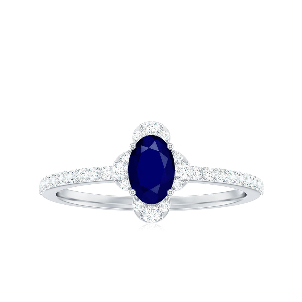 Natural 0.6 Carat Blue Sapphire Oval Engagement Ring with Diamond