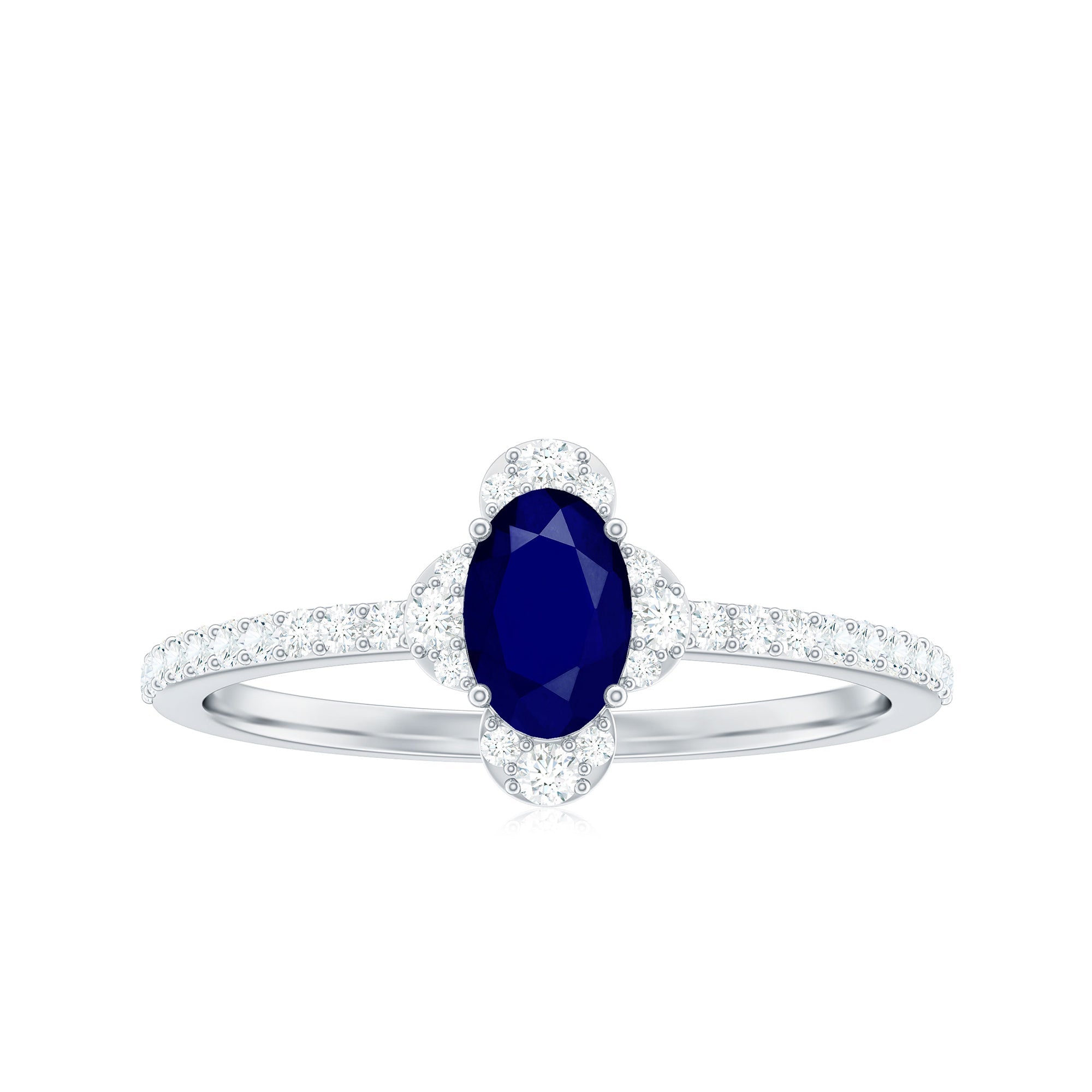 Natural 0.6 Carat Blue Sapphire Oval Engagement Ring with Diamond