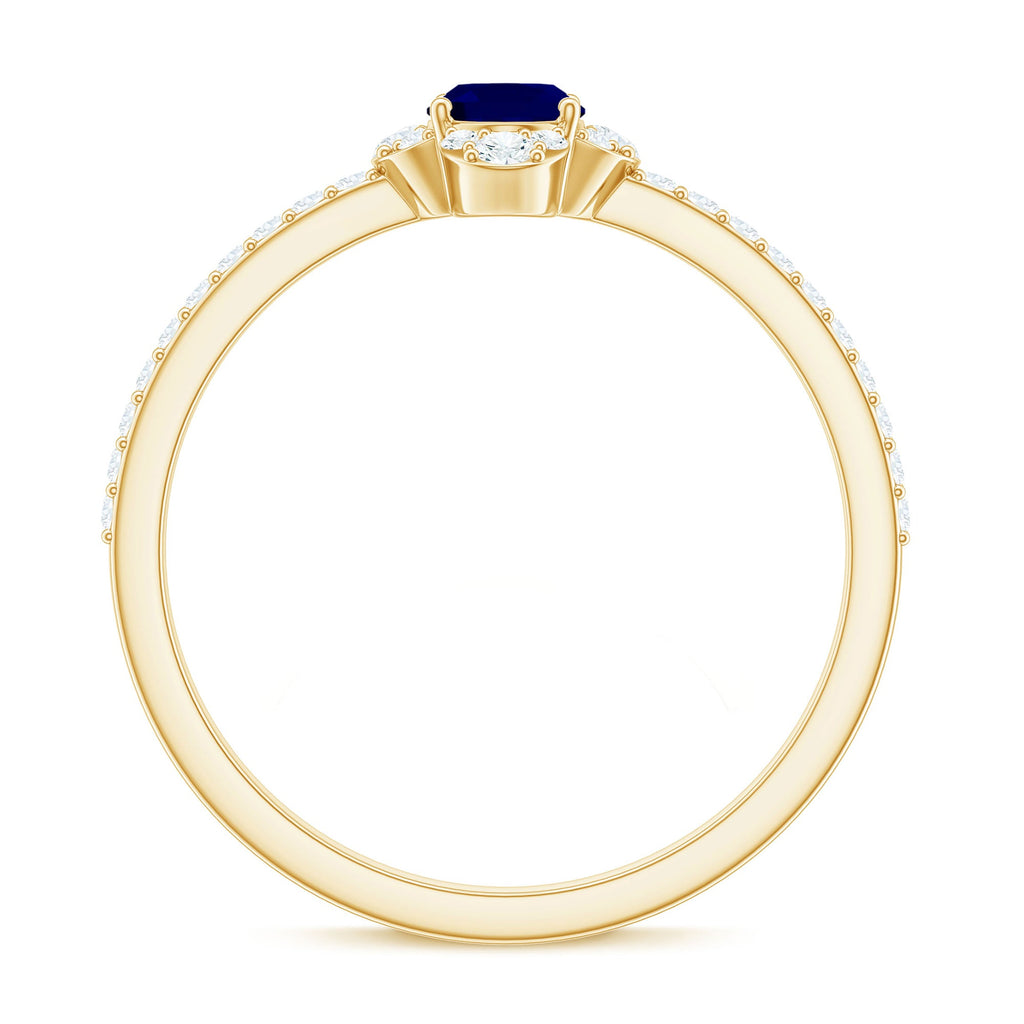 Natural 0.6 Carat Blue Sapphire Oval Engagement Ring with Diamond