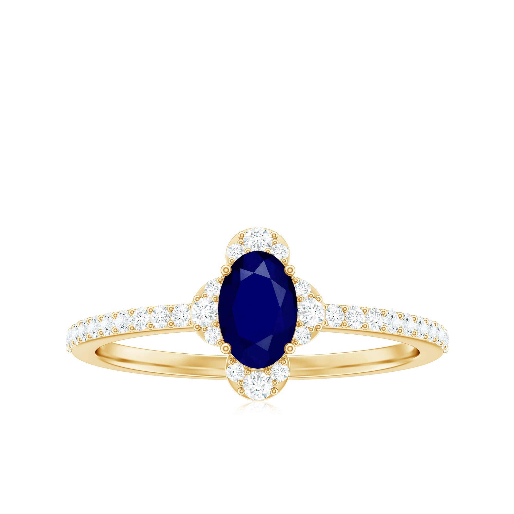 Natural 0.6 Carat Blue Sapphire Oval Engagement Ring with Diamond