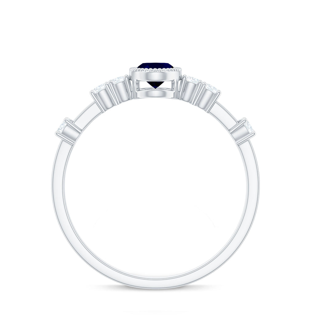 Vintage Looking Blue Sapphire Oval Engagement Ring with Diamond