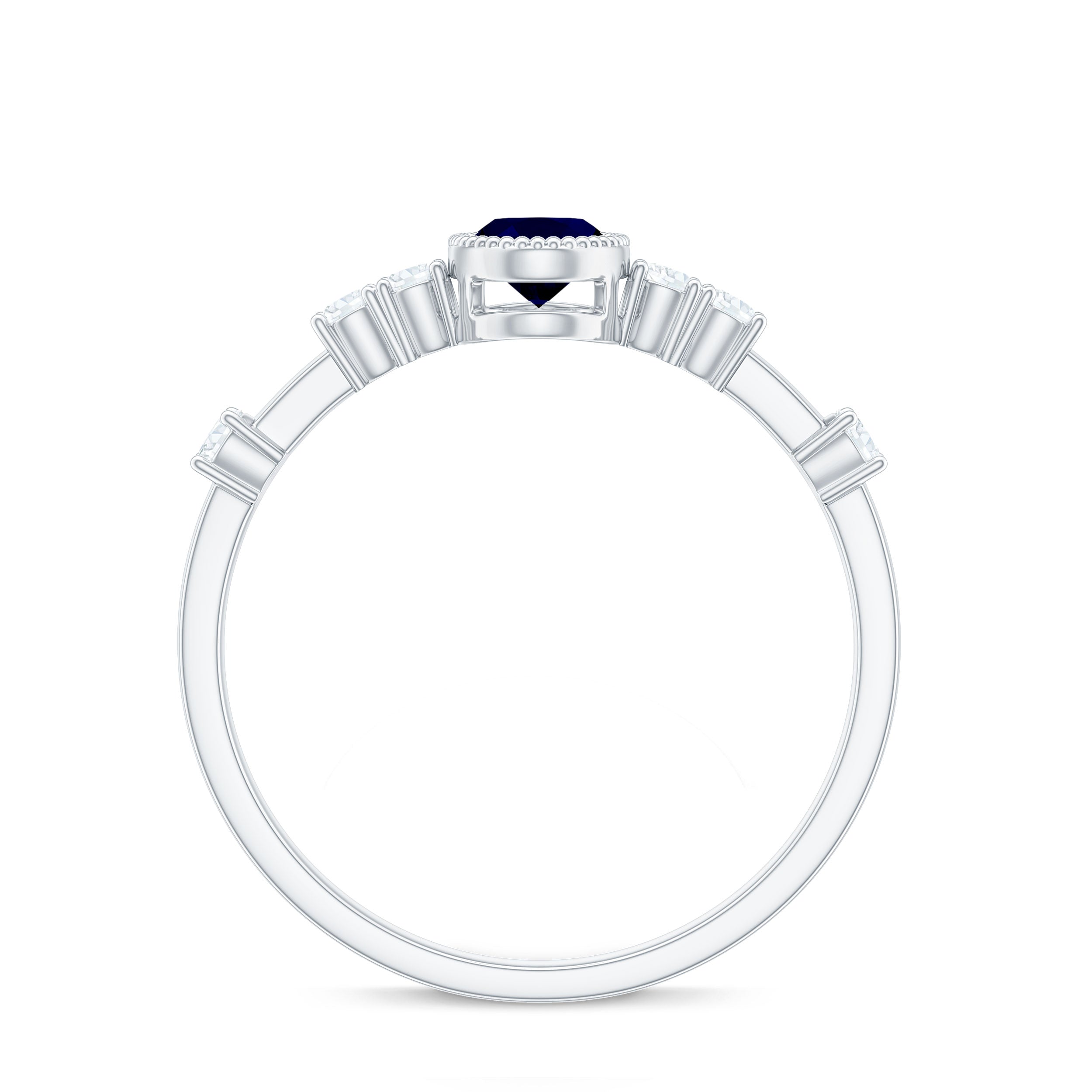 Vintage Looking Blue Sapphire Oval Engagement Ring with Diamond